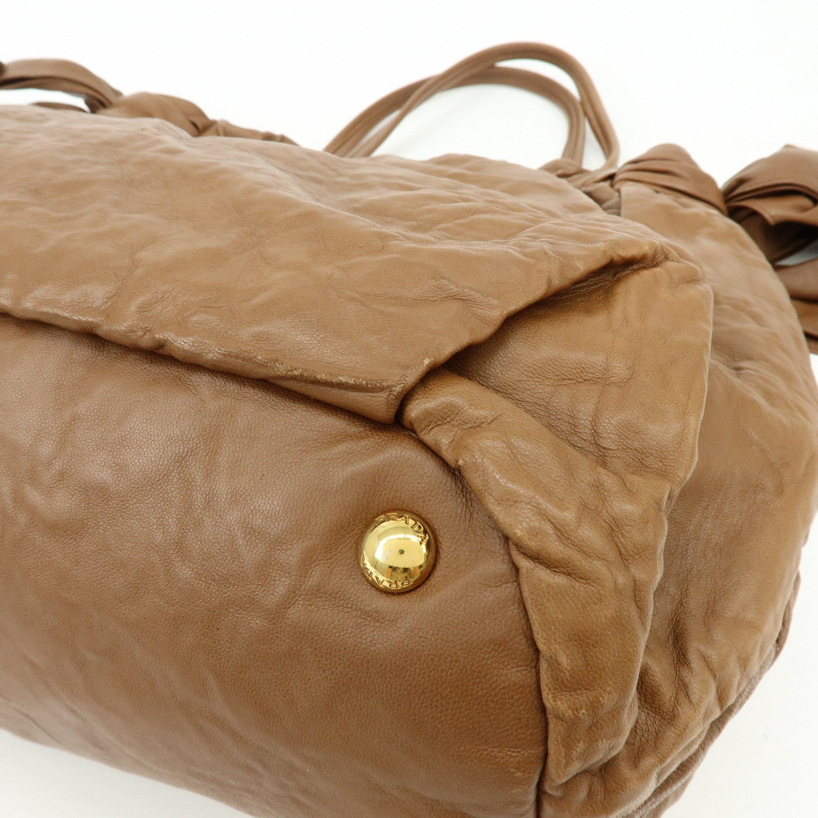 PRADA Leather Ribbon 2Way Bag Hand Bag Shoulder Bag Brown BN1760