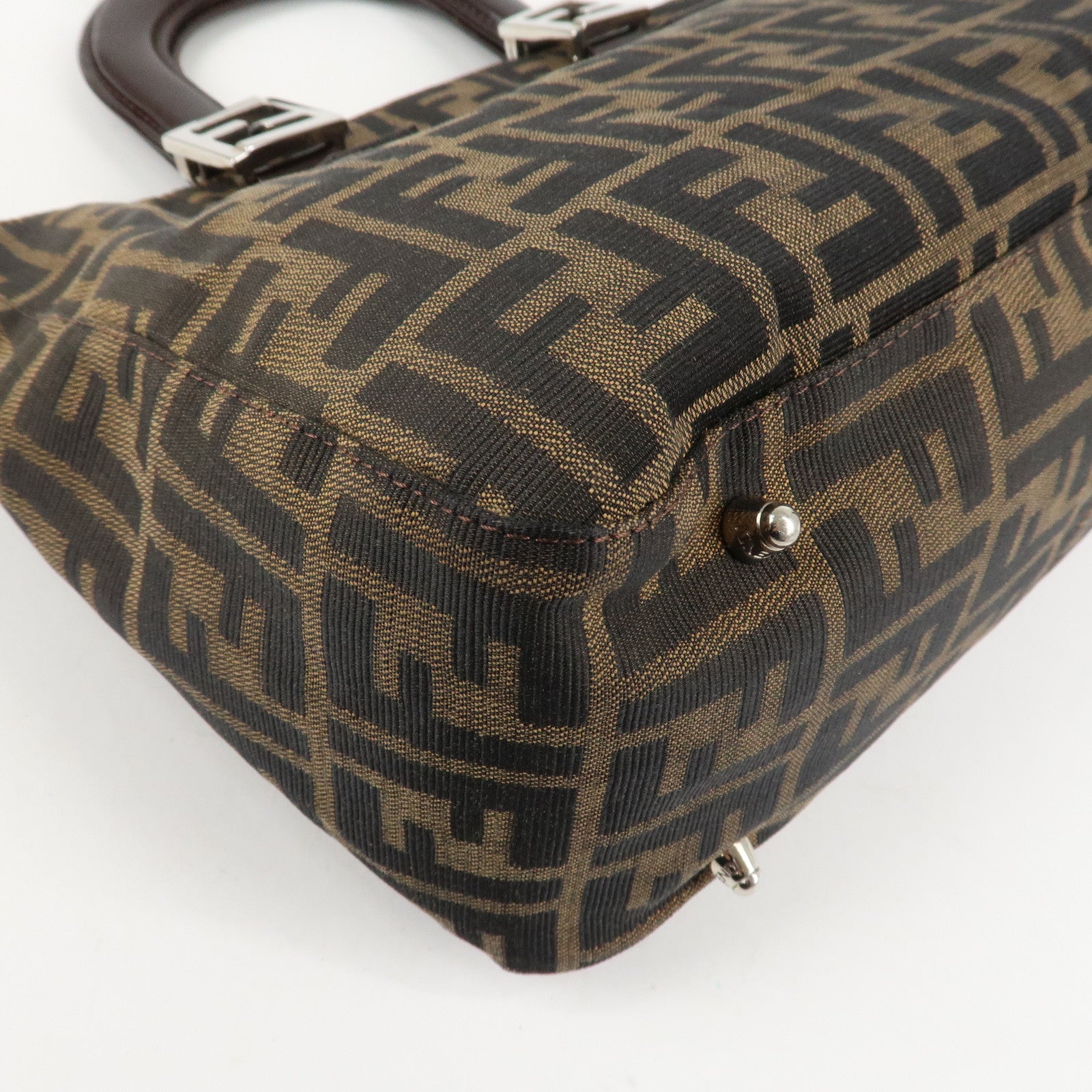 FENDI Zucca Canvas Leather Tote Bag Hand Bag Black Brown 26693 Used