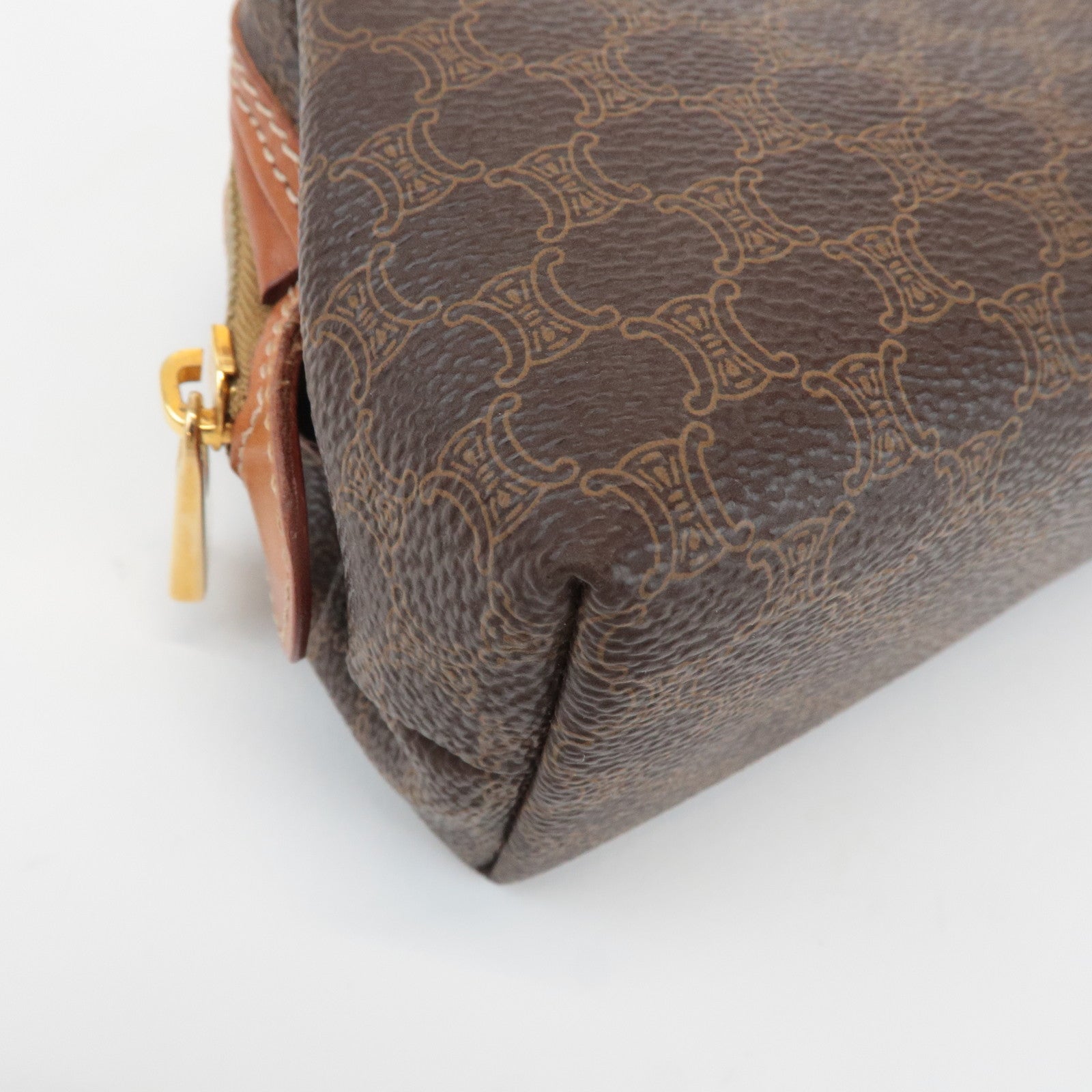 CELINE Macadam PVC Leather Canvas Pouch Brown Gold Hardware