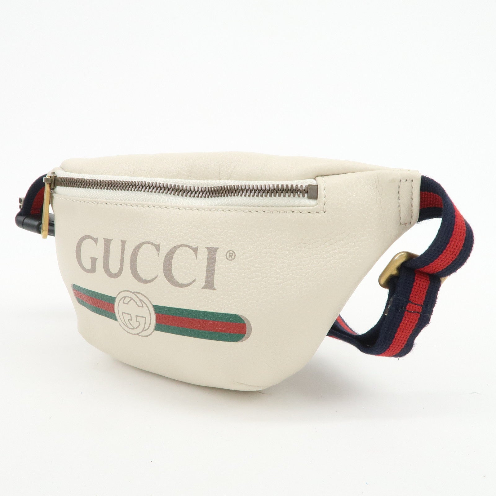 GUCCI Sherry Leather Canvas Waist Bag Crossbody Bag Ivory 527792