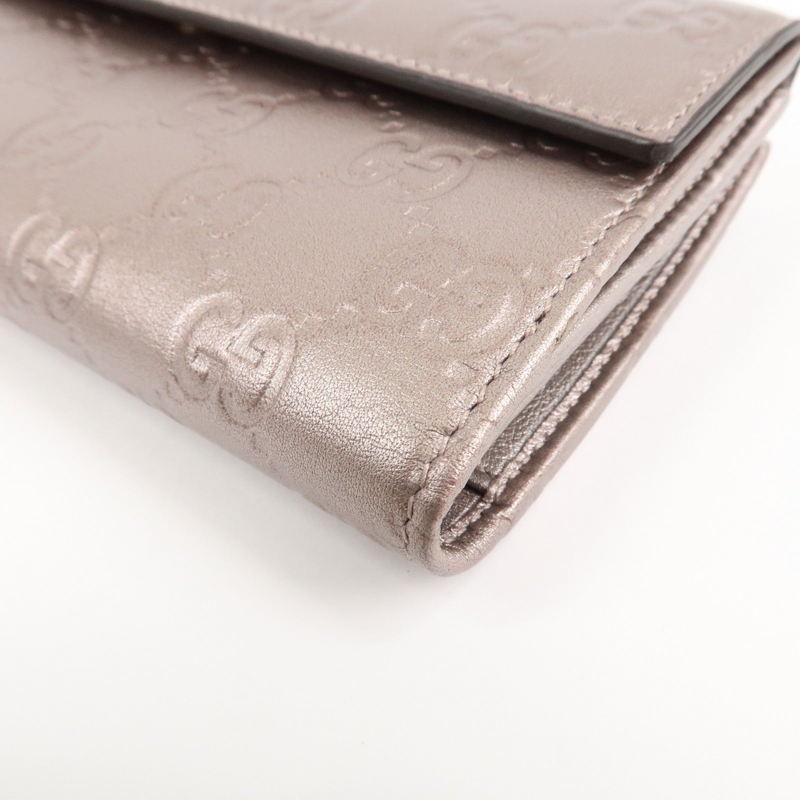 GUCCI Guccissima Leather Heart W Hook Bi-fold Wallet Pink 203550 Used