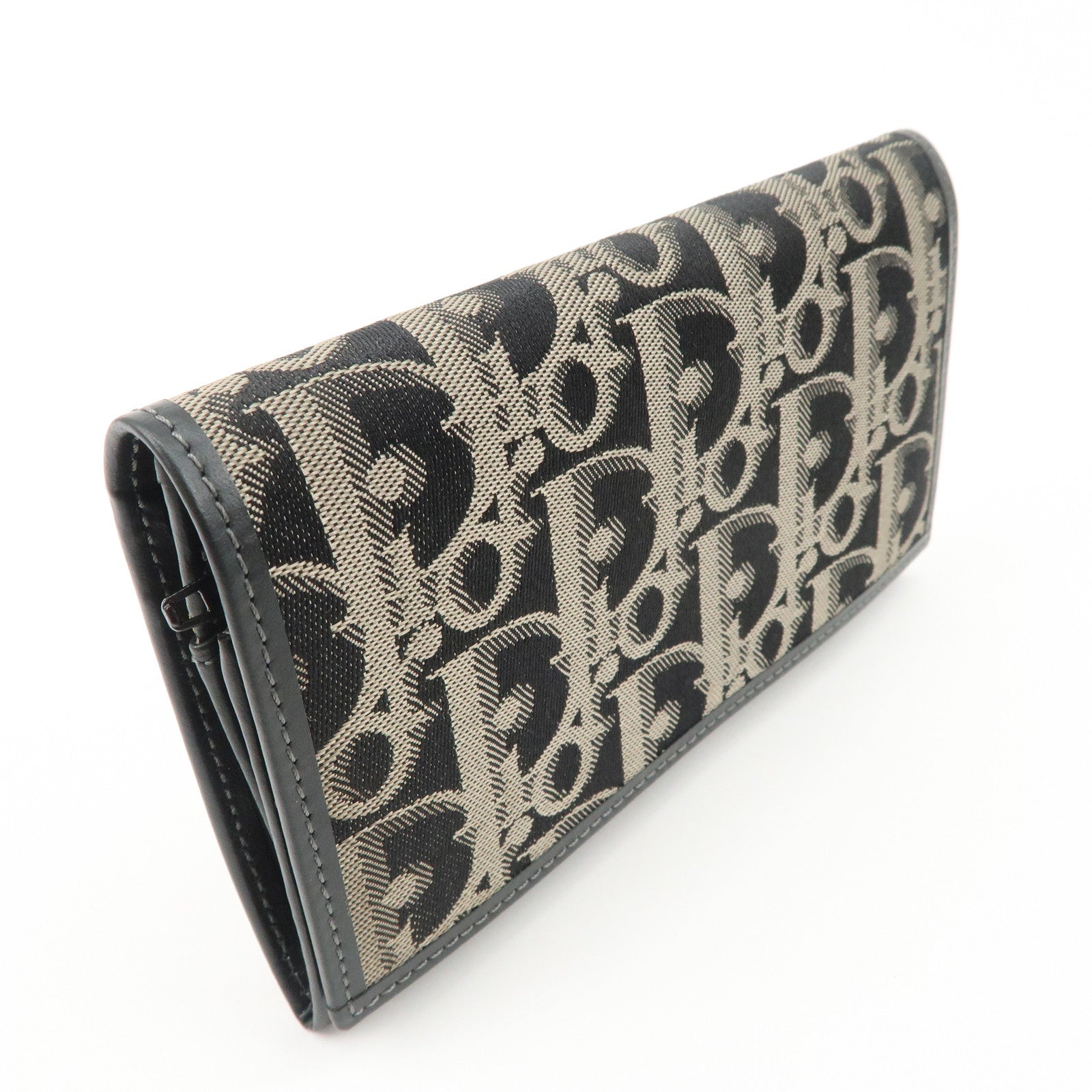 Christian Dior Oblique Canvas Leather Wallet Black Beige