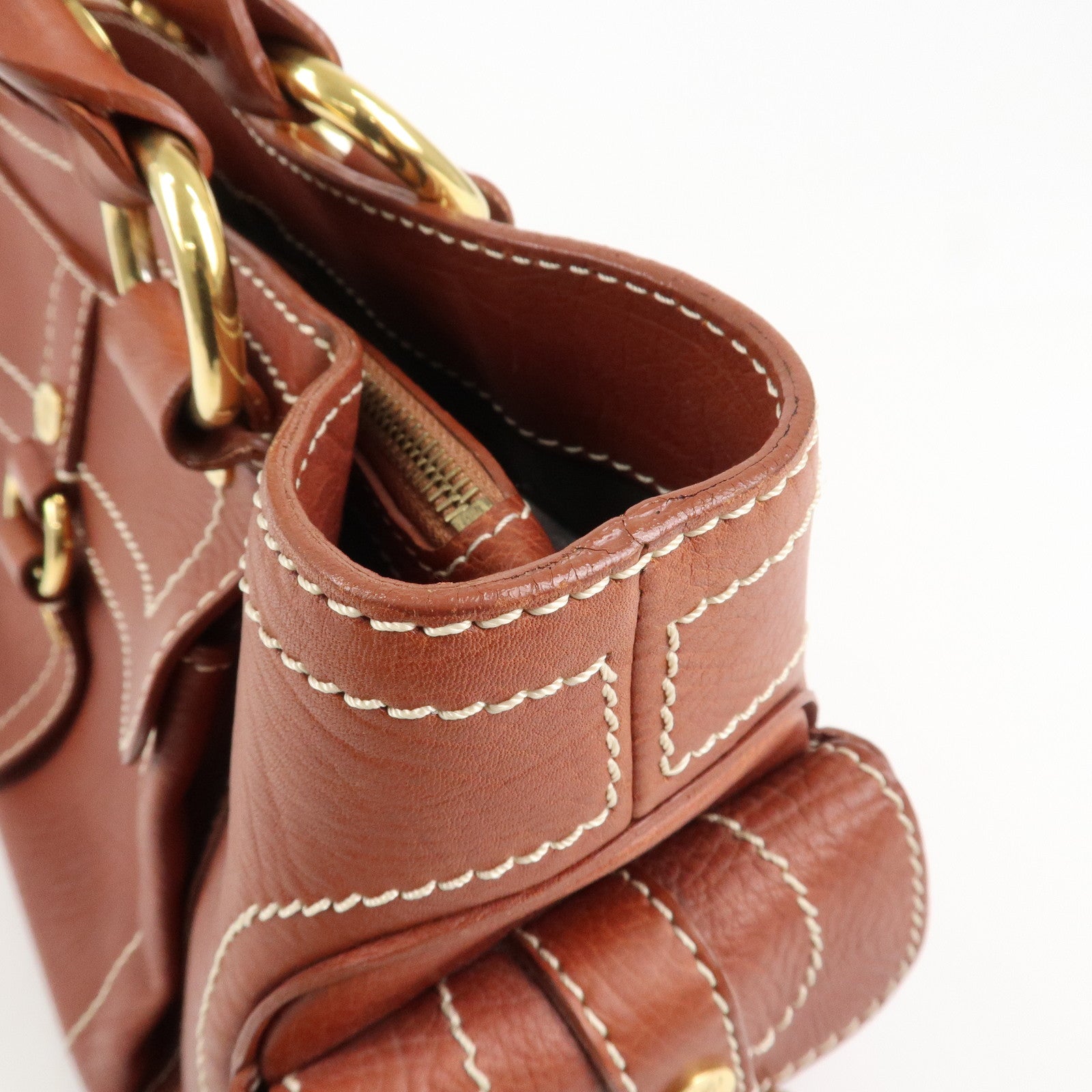 CELINE Leather Boogie Bag Hand Bag Brown Gold HDW Used