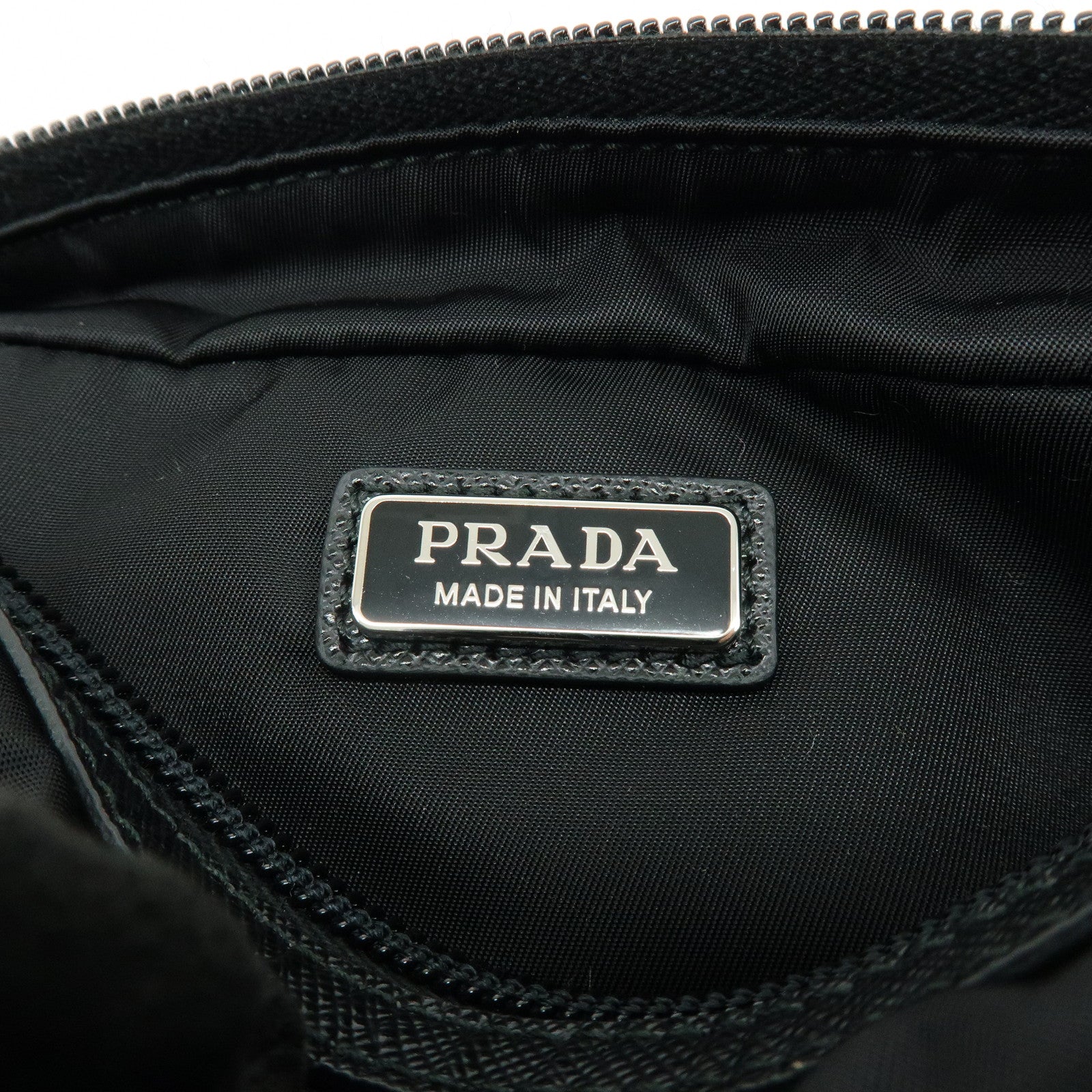 PRADA Triangle Logo Nylon Saffiano Leather Pouch Black