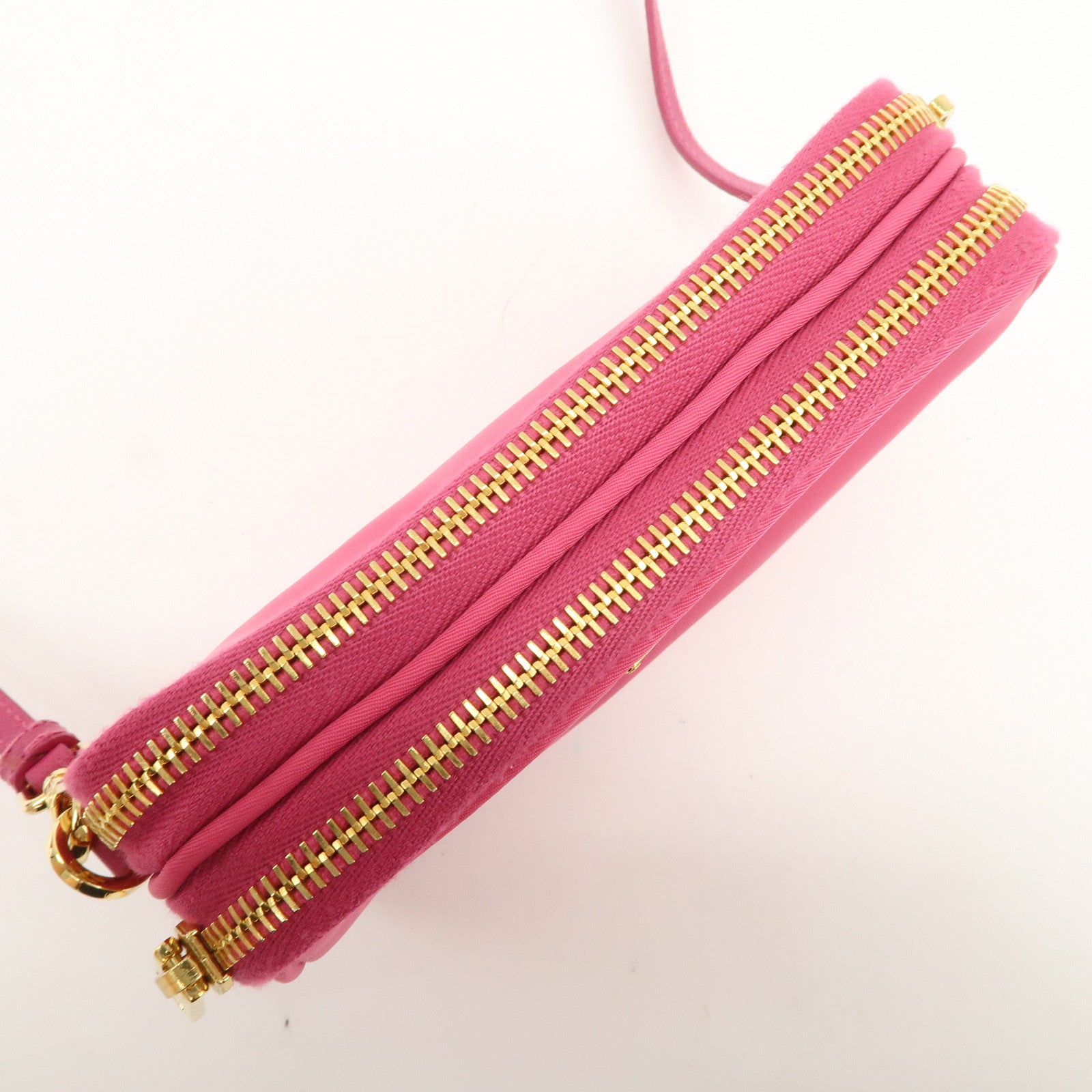 PRADA Triangle Logo Nylon Saffiano Leather Shoulder Bag Pink