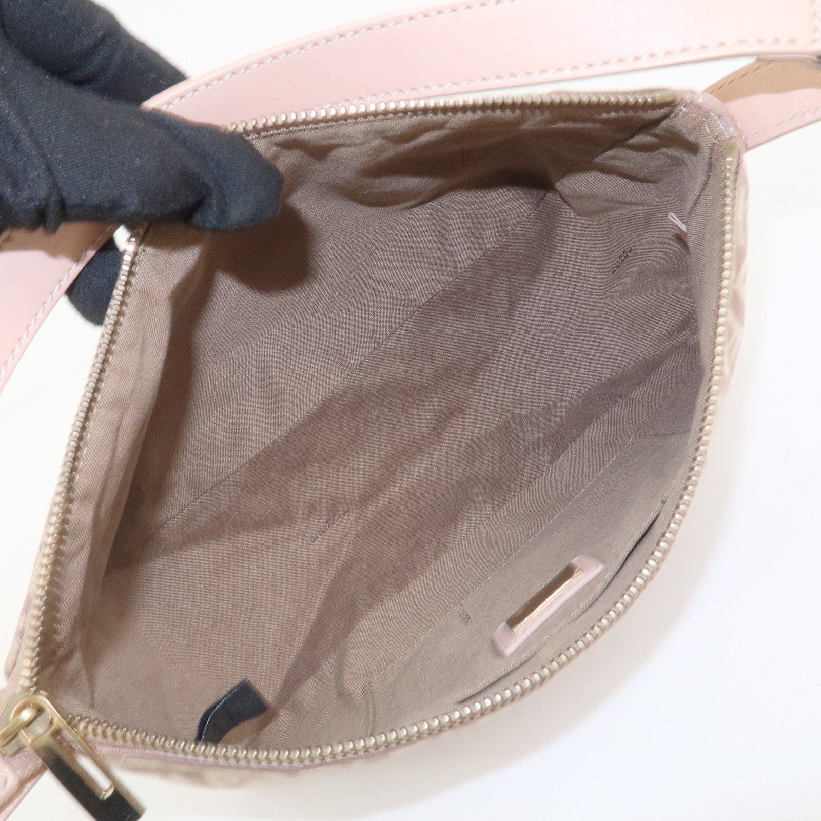 FENDI Zucchino Canvas Leather Shoulder Bag Hand Bag Pink 8BR444
