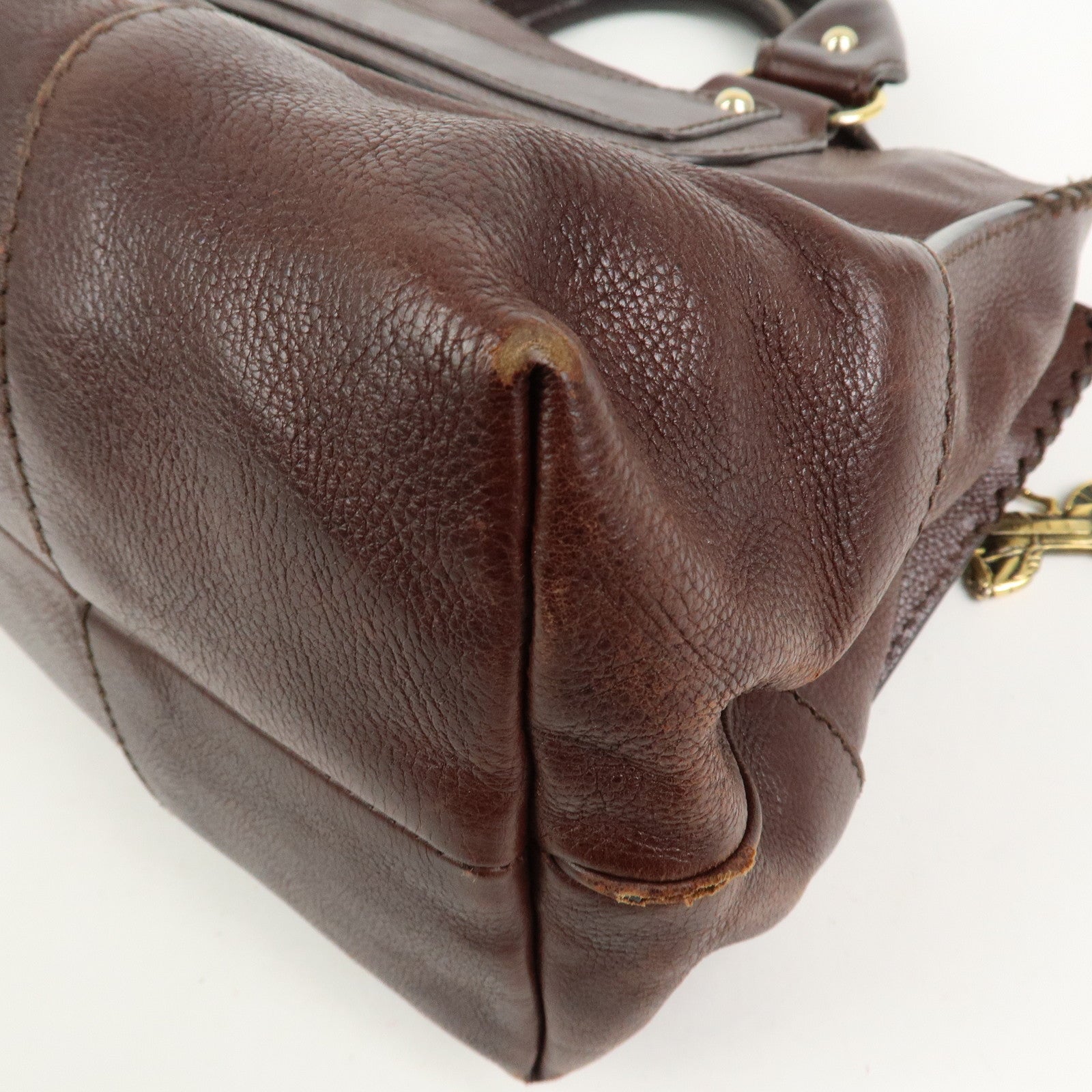 CELINE Logo Leather Boogie Bag Hand Bag Tote Bag Brown