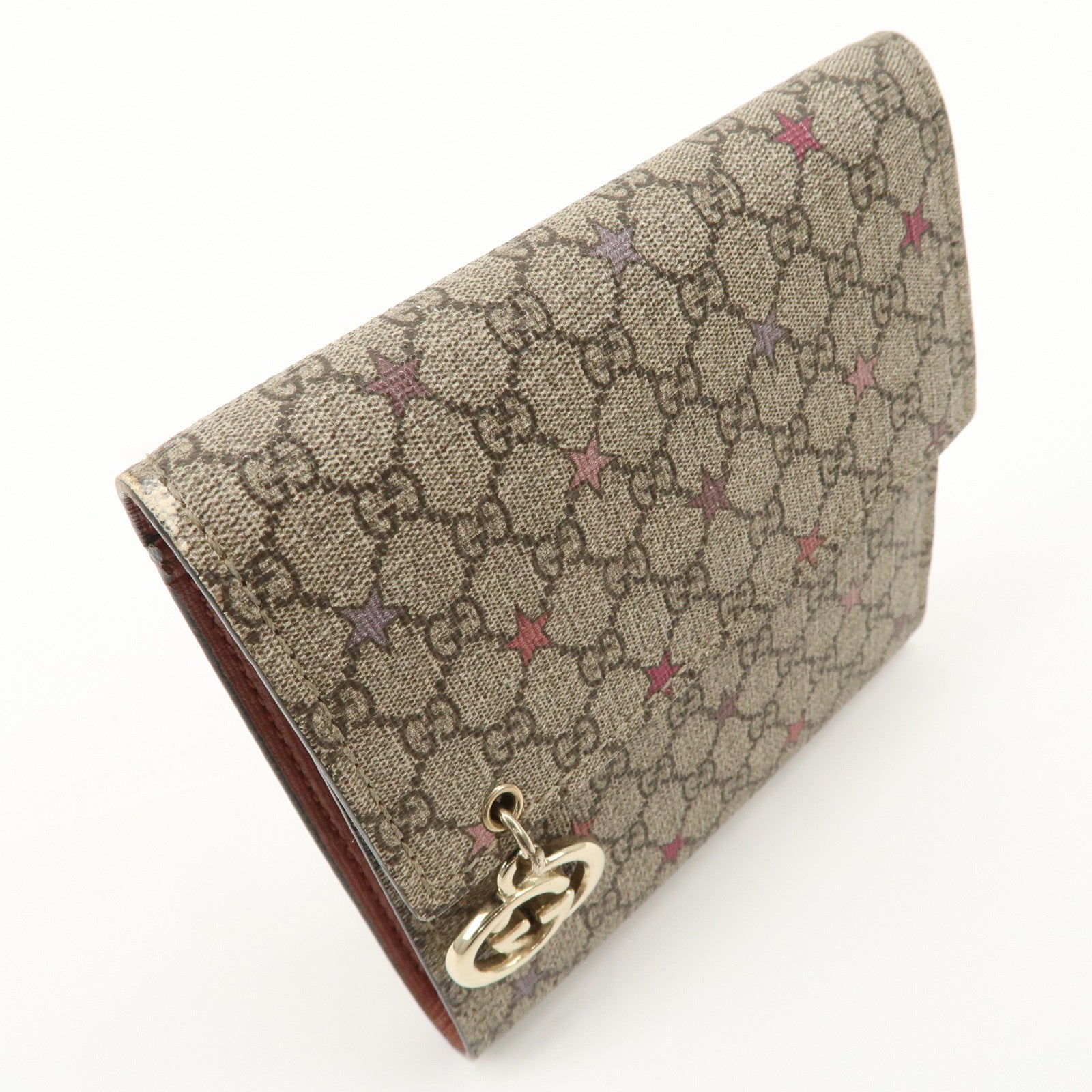 GUCCI Interlocking G GG Supreme Star Tri-Fold Compact Wallet 212106 Used