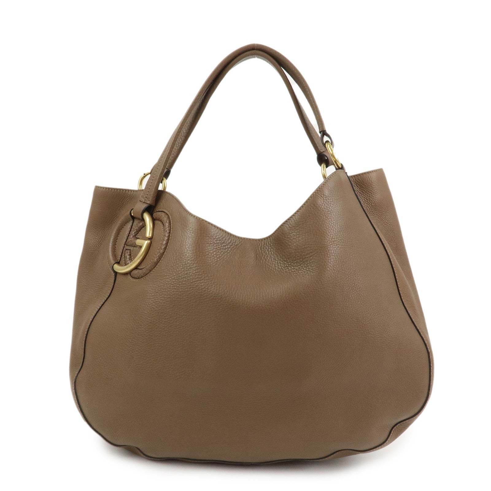 GUCCI Interlocking G Leather Tote Bag Shoulder Bag Brown 309531