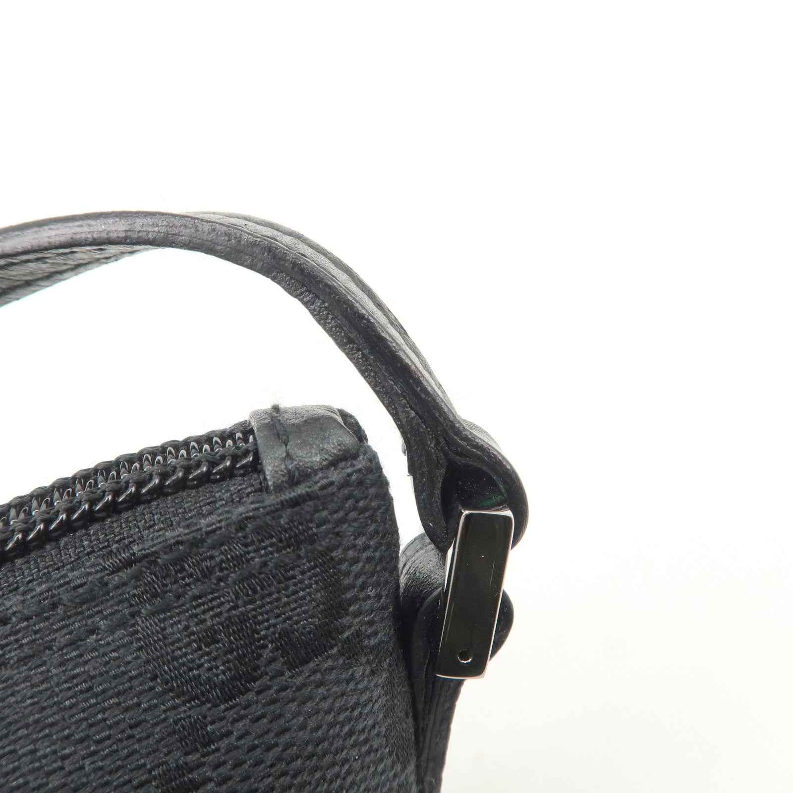 GUCCI Boat Bag GG Canvas Leather Hand Bag Black 07198 Used