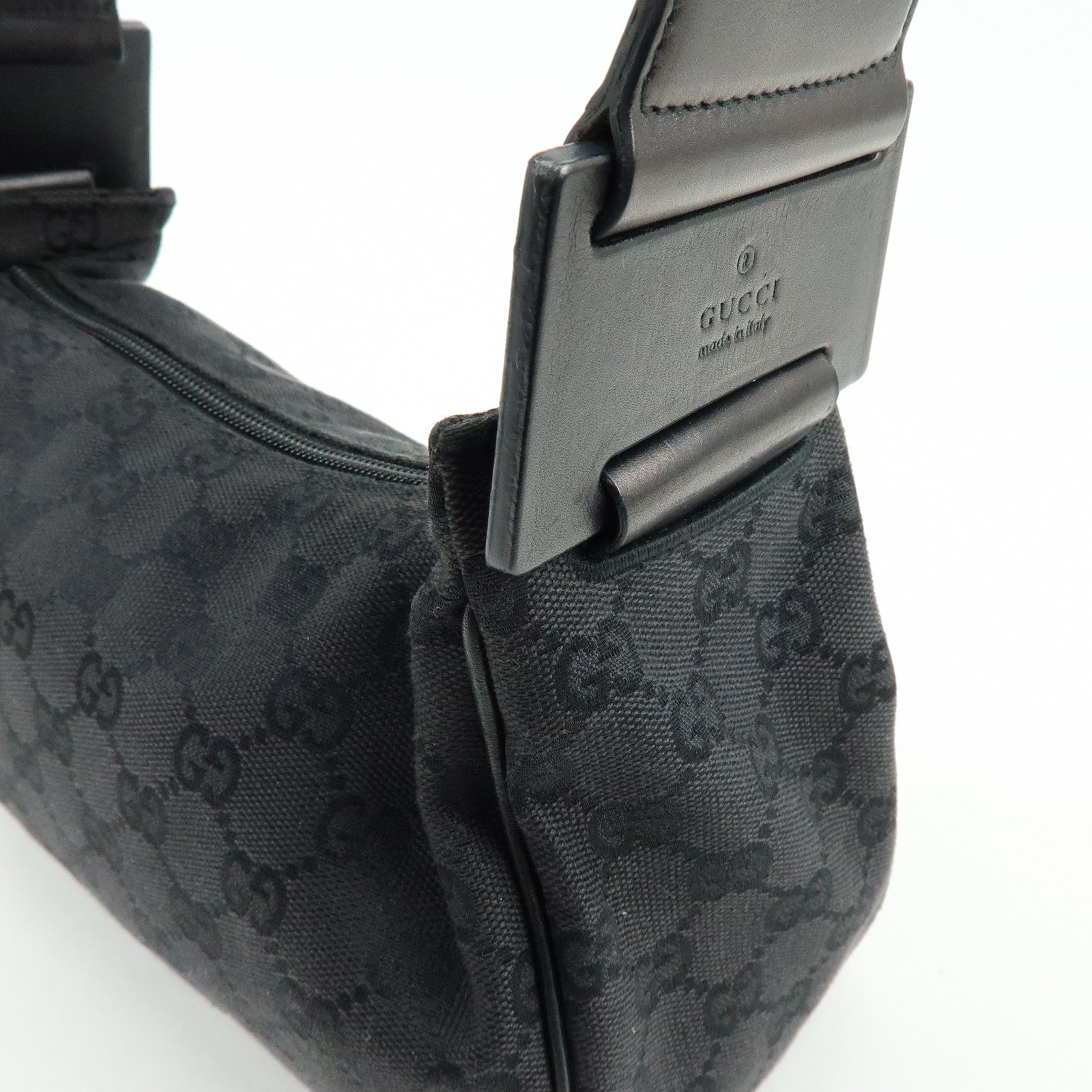 GUCCI GG Canvas Leather Shoulder Bag Hand Bag Black 92699