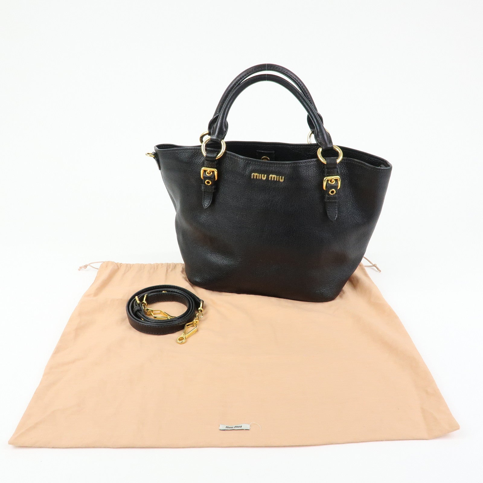 MIU MIU Madras Leather 2Way Bag Hand Bag Shoulder Bag Black