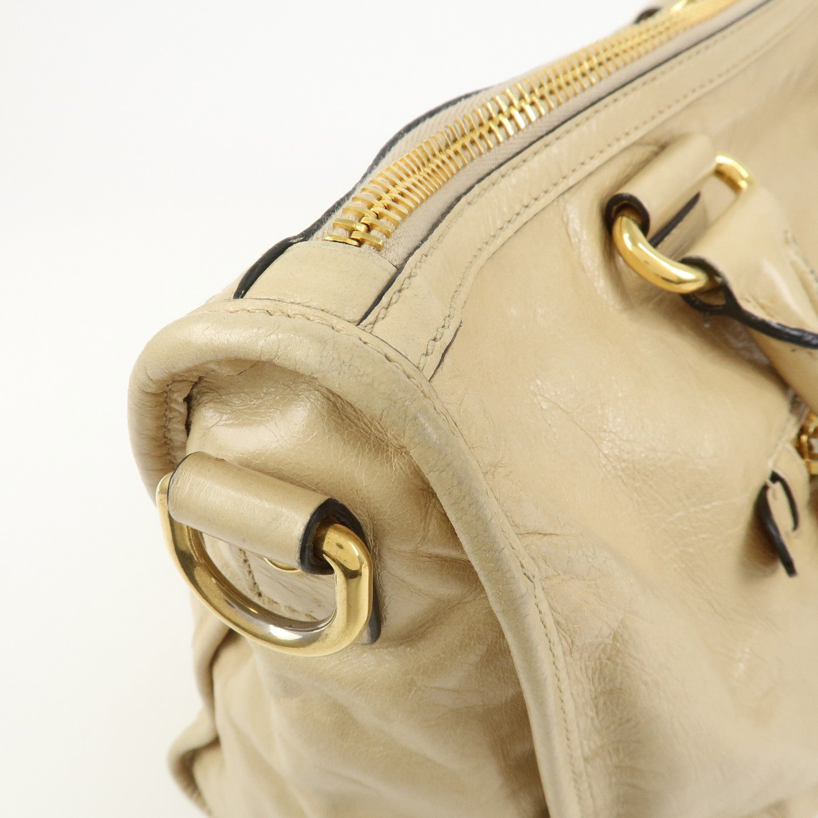 MIU MIU Logo Leather 2Way Bag Hand Bag Shoulder Bag Beige
