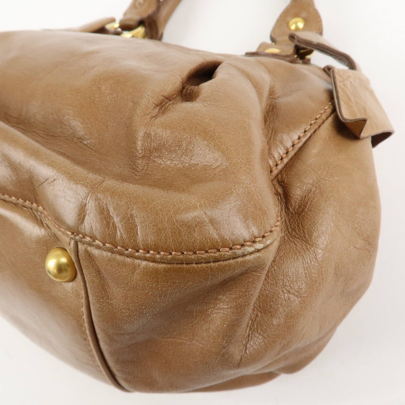 MIU MIU Leather Side Ribbon 2Way Bag Hand Bag Beige Gold