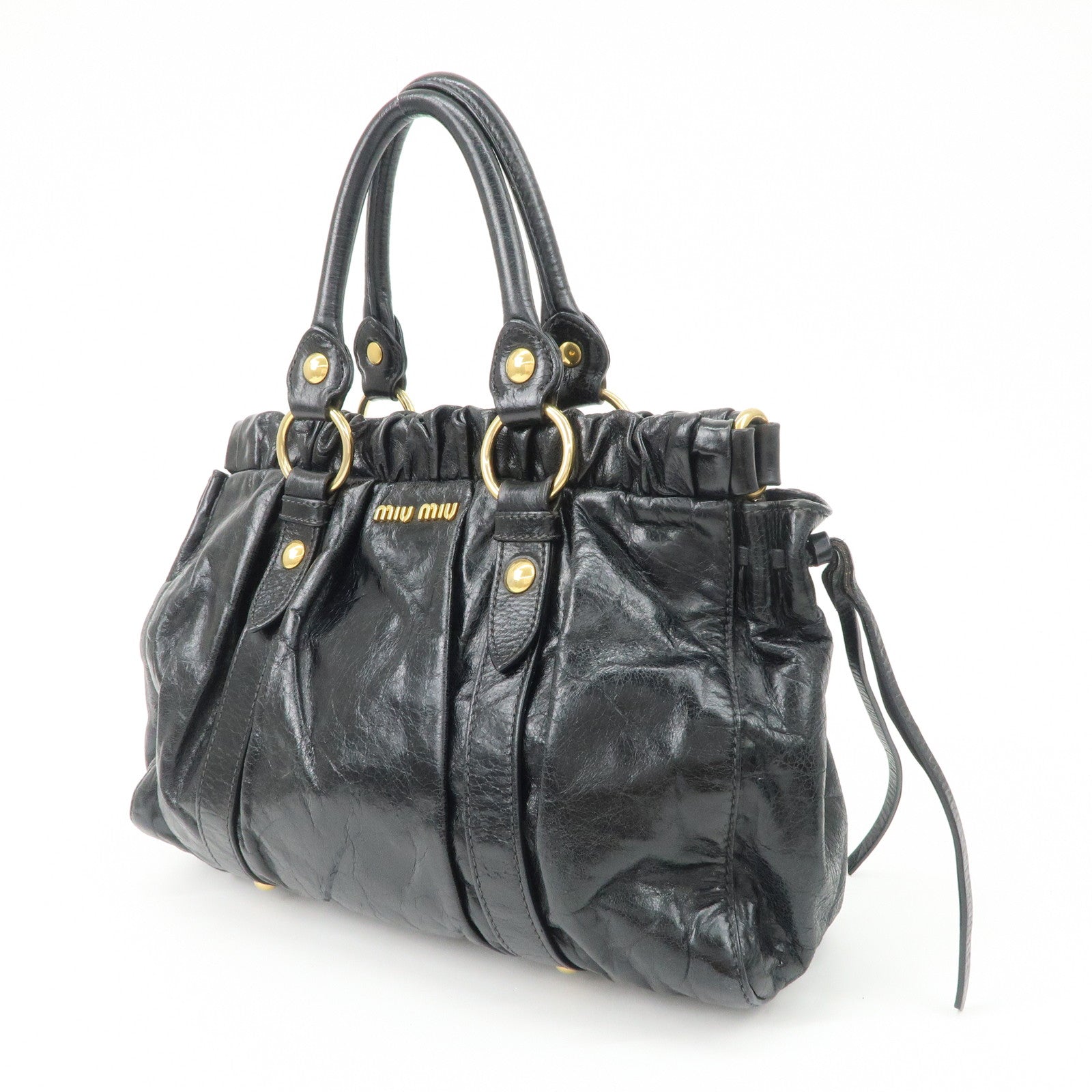 MIU MIU Patent Leather 2Way Tote Bag Shoulder Bag Black RT0383