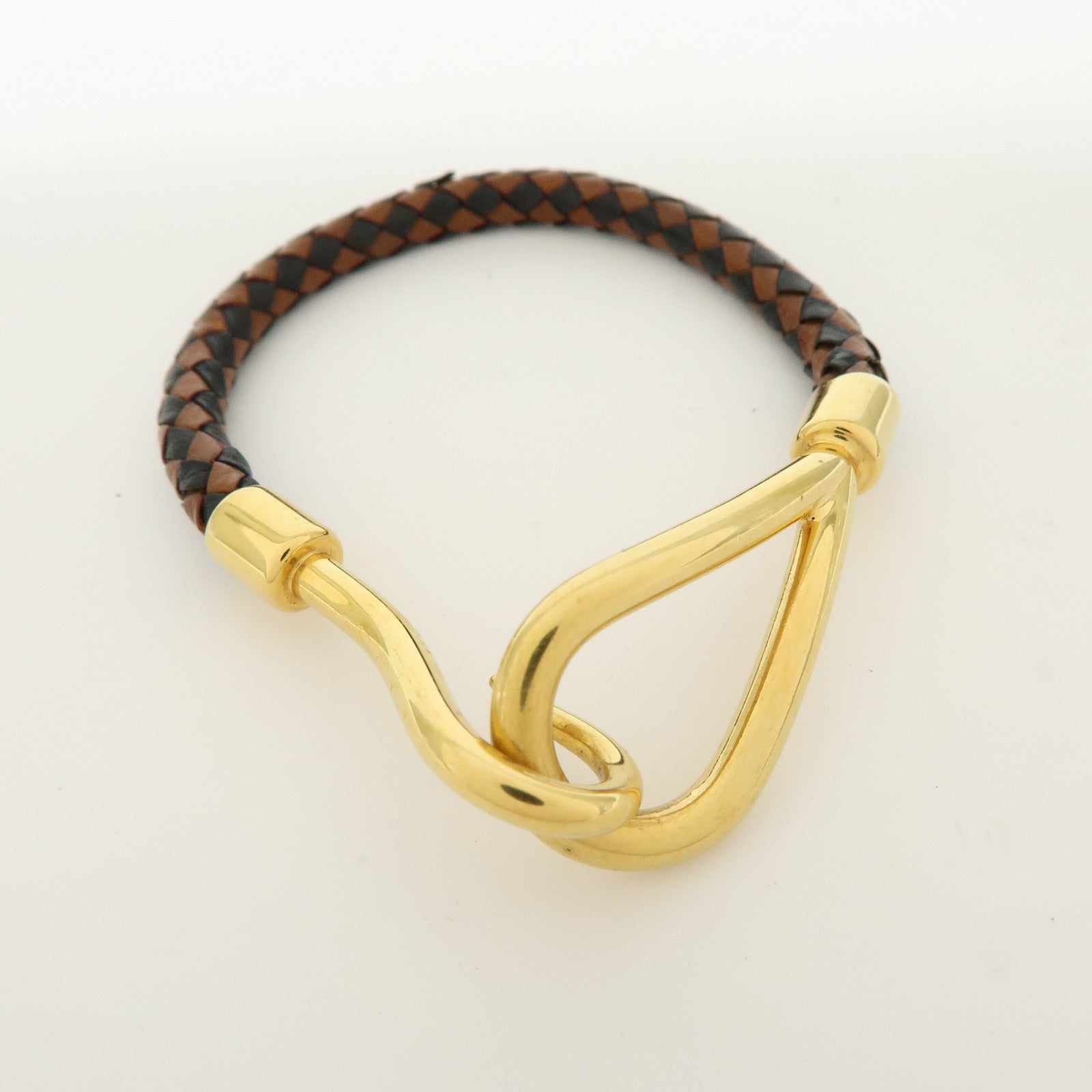 HERMES Jumbo Choker Leather Metal Bracelet Brown Black Gold