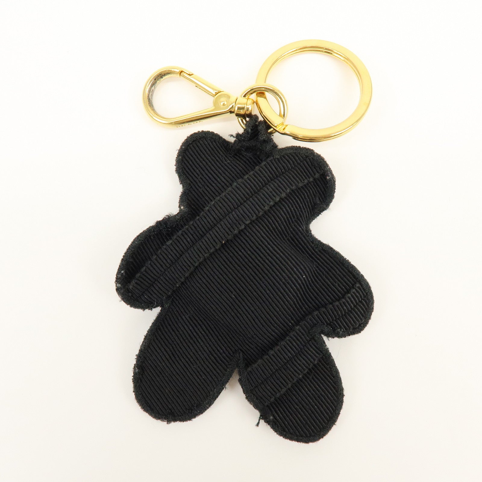 PRADA Bear Motif Canvas Sequins Bag Charm Key Holder Black Silver