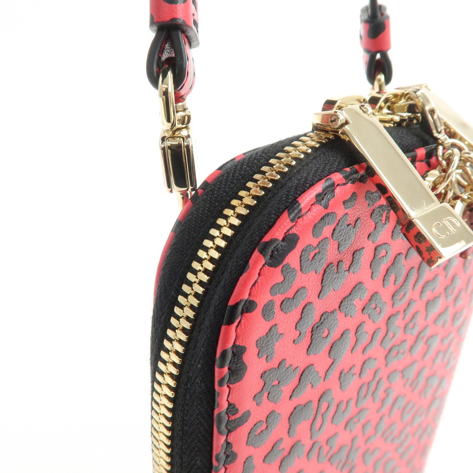 Christian Dior Lady Dior Leopard Print Phone Holder Phone Case Red