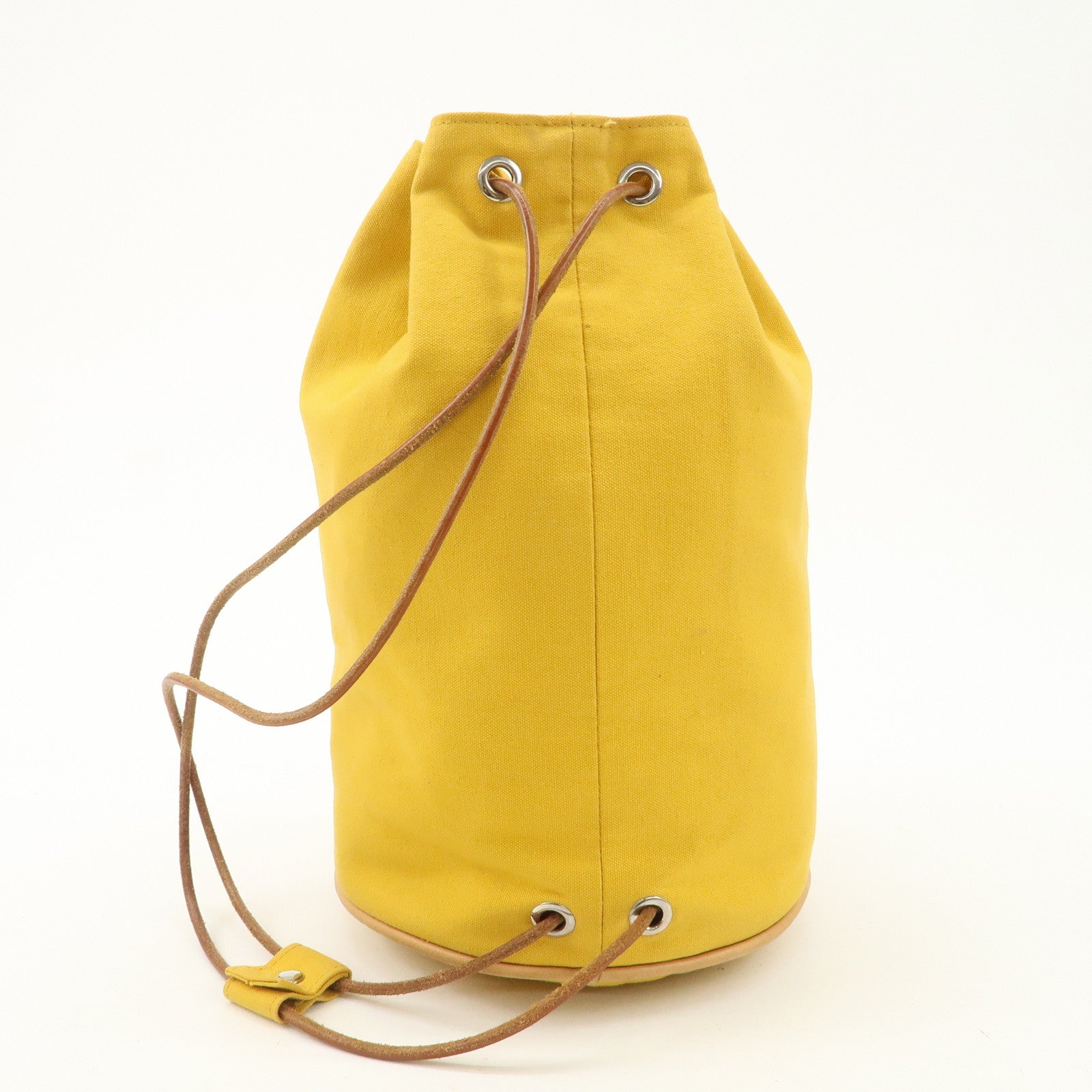 HERMES Porochon Mimil Canvas Leather PM Shoulder Bag Yellow Used