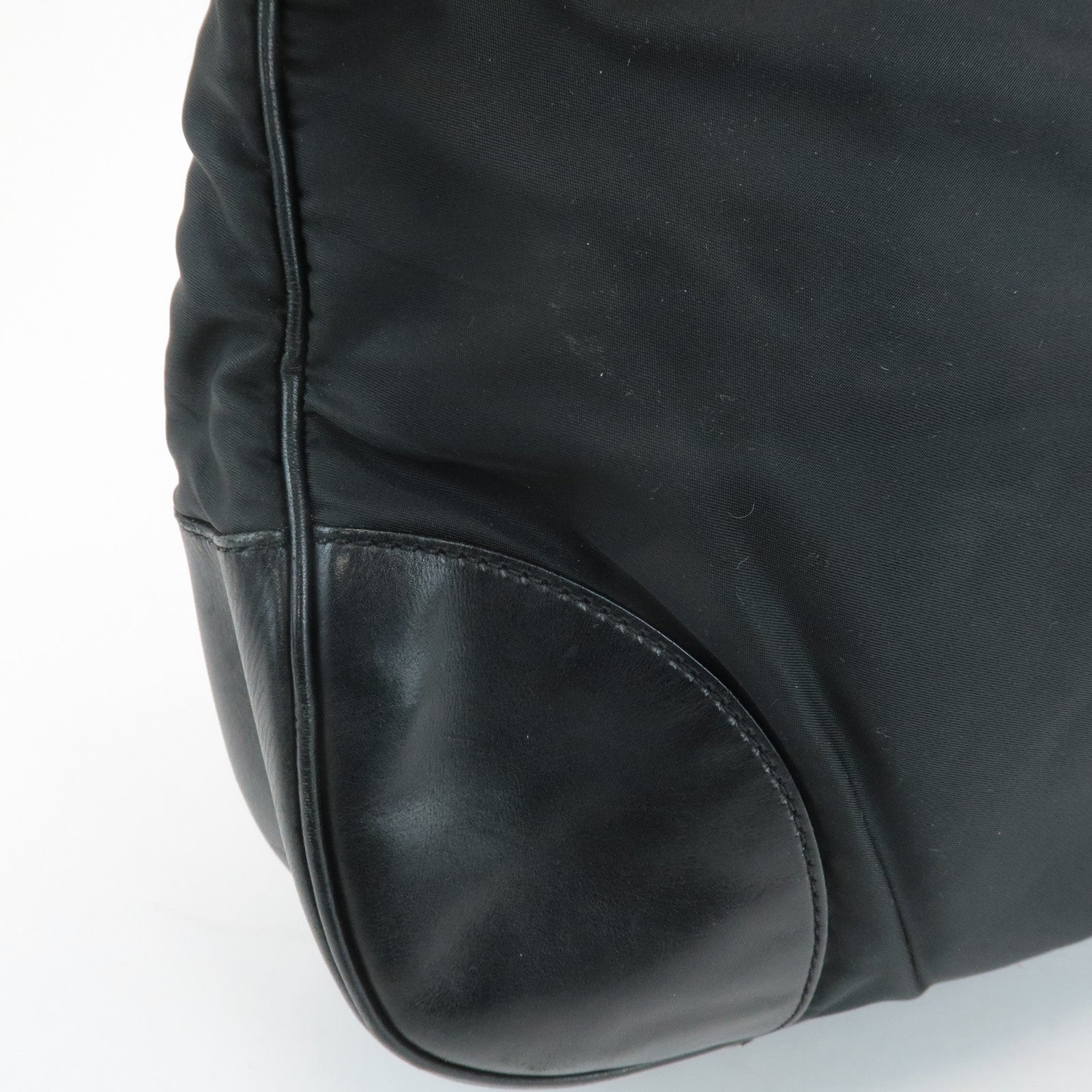 PRADA Triangle Logo Leather Nylon Shoulder Bag Black