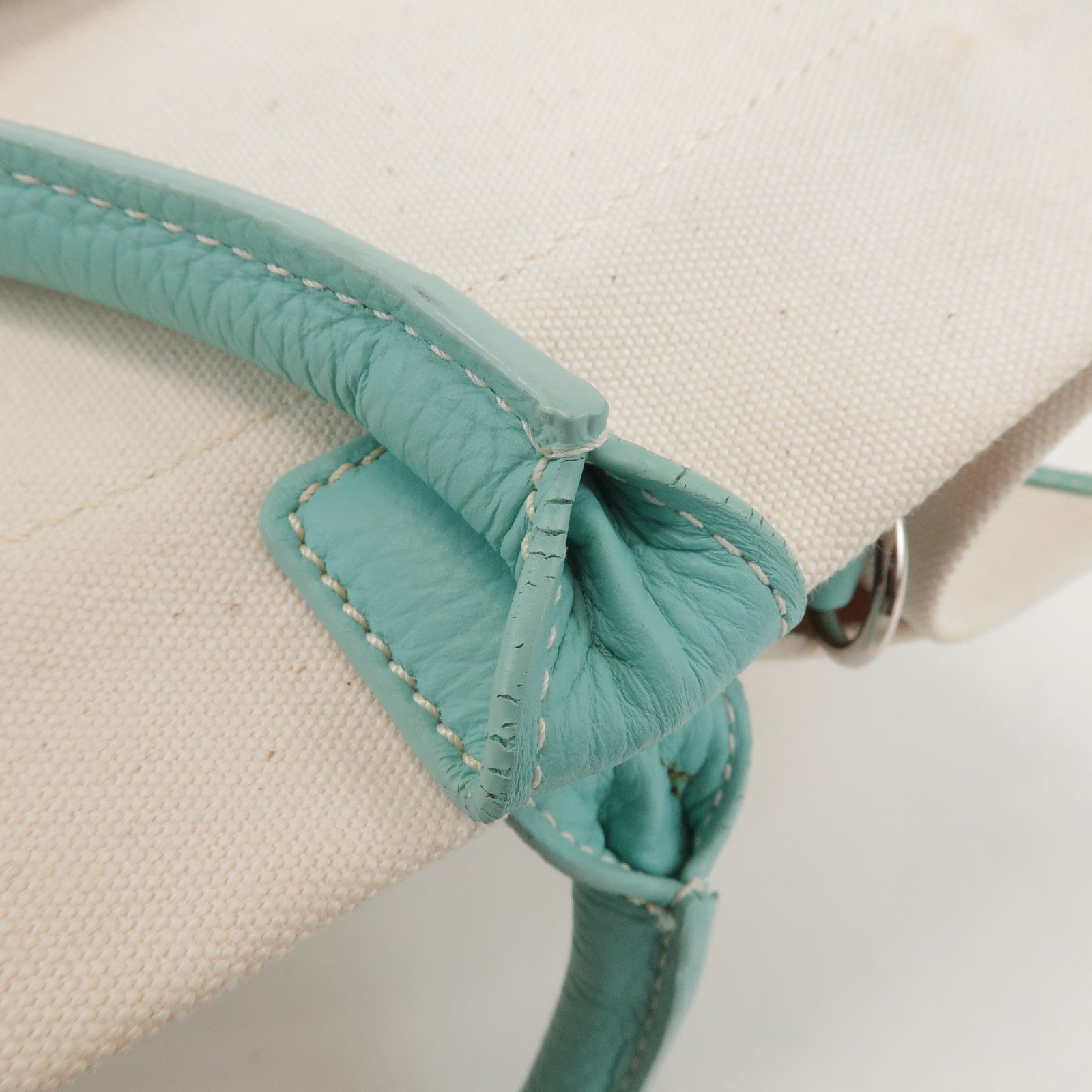 Tiffany & Co Jitney Canvas Leather 2Way Bag Tote Bag Natural Blue