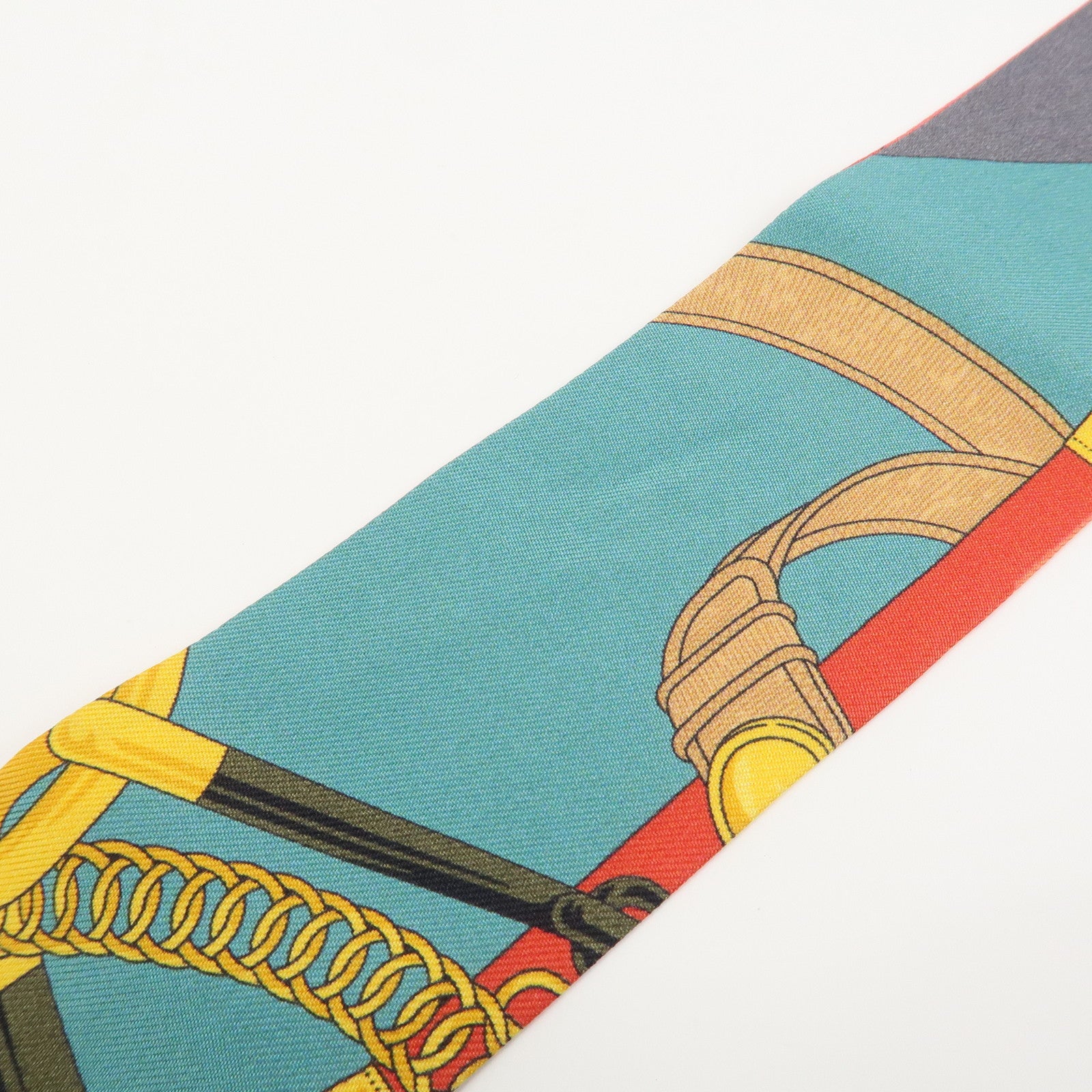 HERMES Twilly Silk 100% Scarf Eperon d'or Red Gray