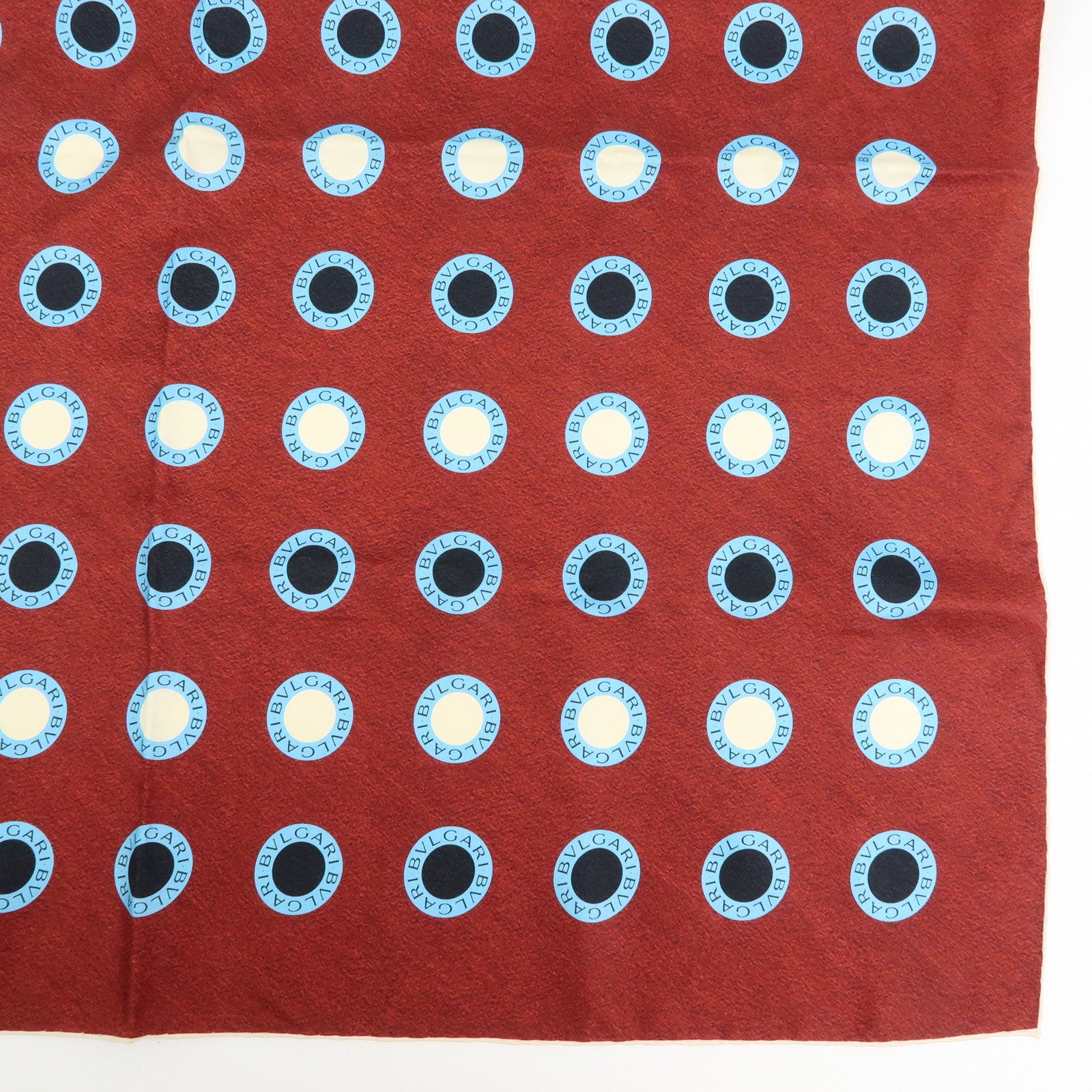 BVLGARI Logo Silk 100% Scarf Wine Red Light Blue Black