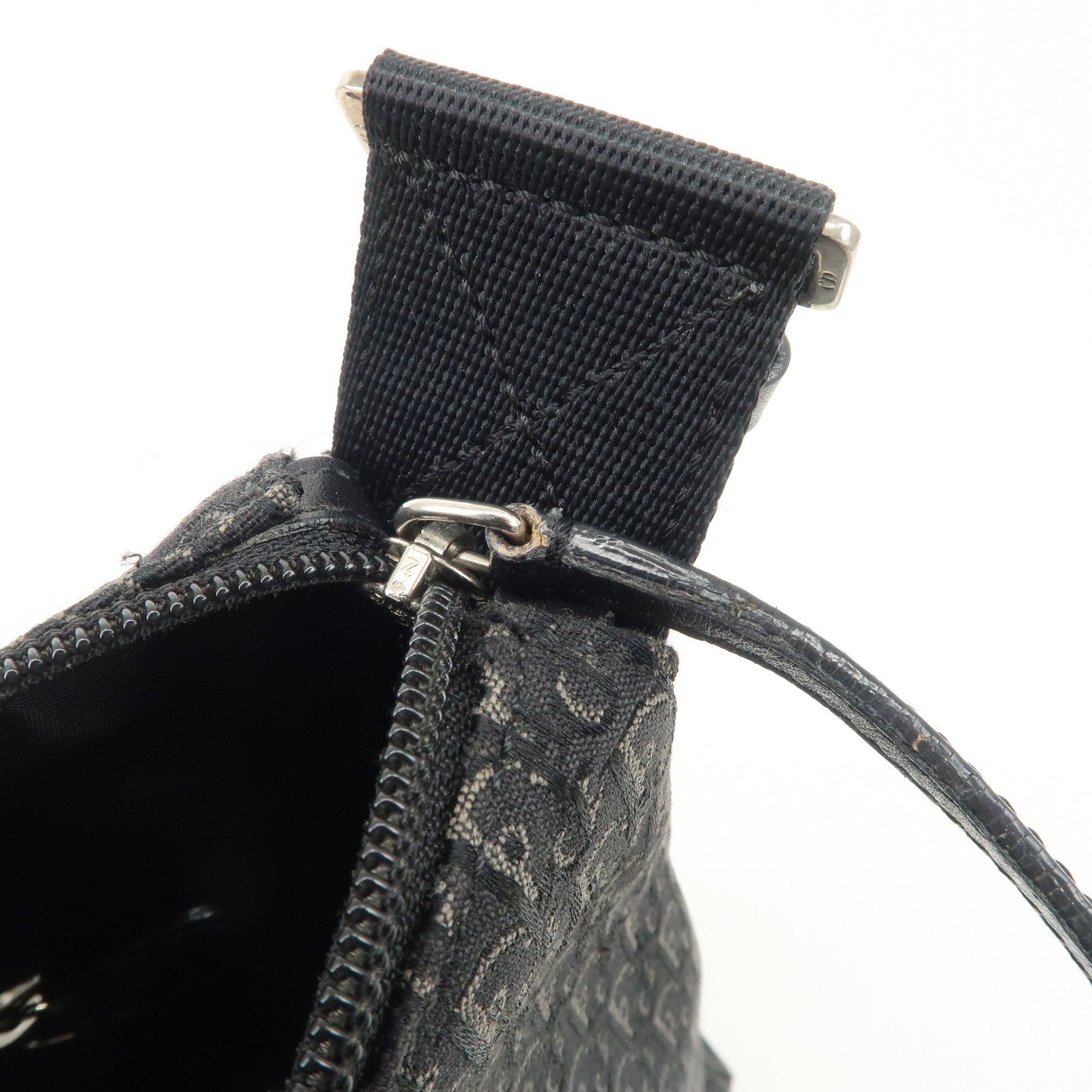 Christian Dior Trotter Leather Canvas Shoulder Bag Black Gray Used