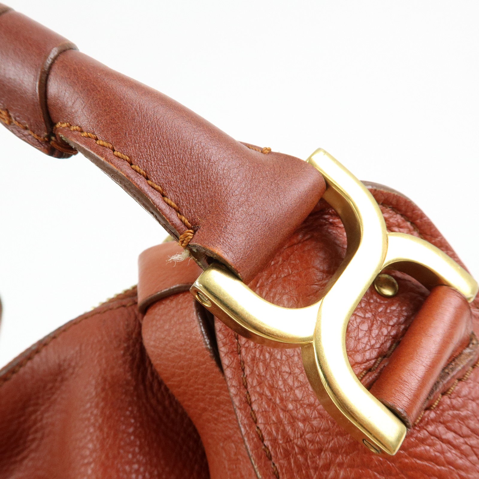Chloe Marcie Leather Shoulder Bag Tote Bag Red Brown