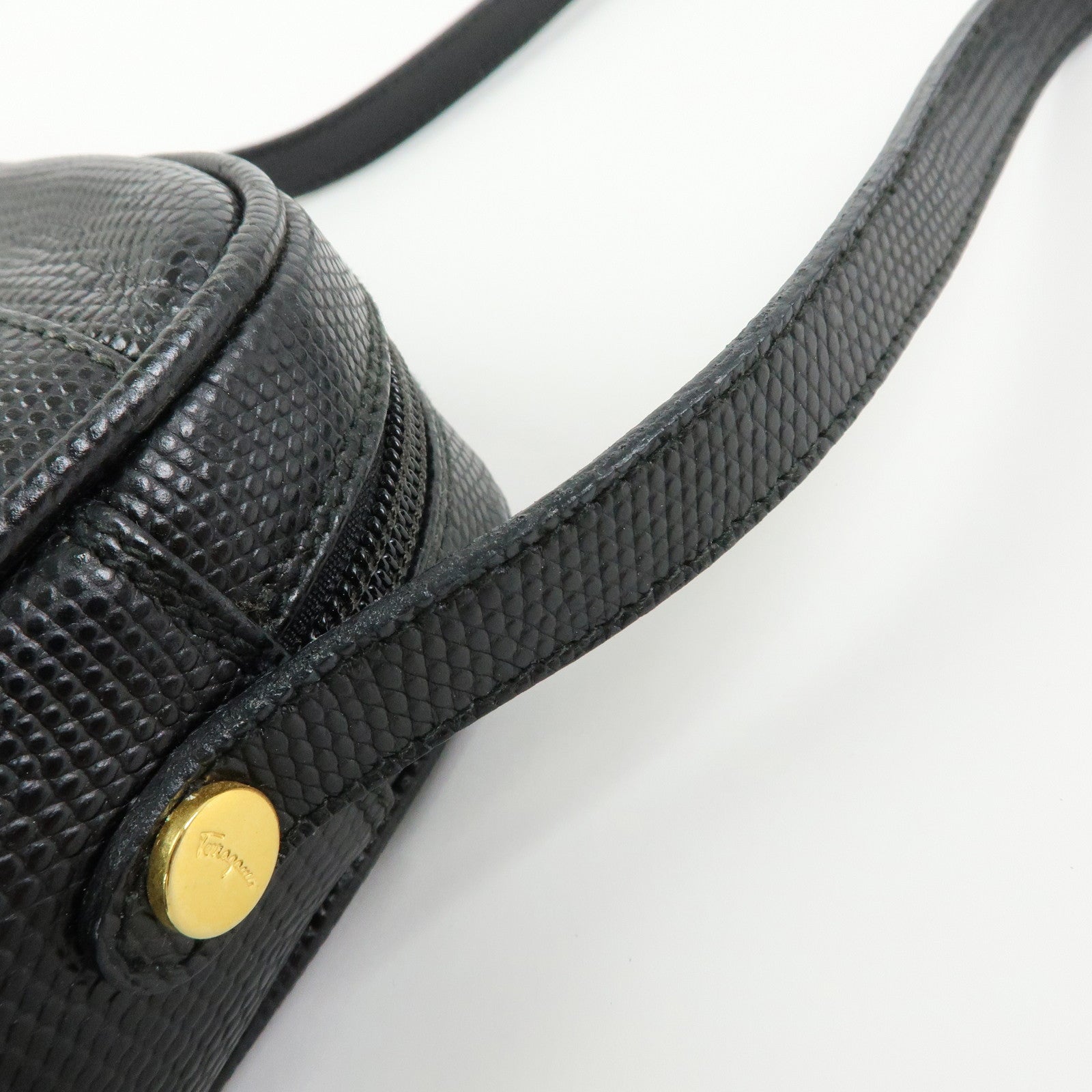 Ferragamo Varra Embossed Leather Shoulder Bag Crossbody Bag Black