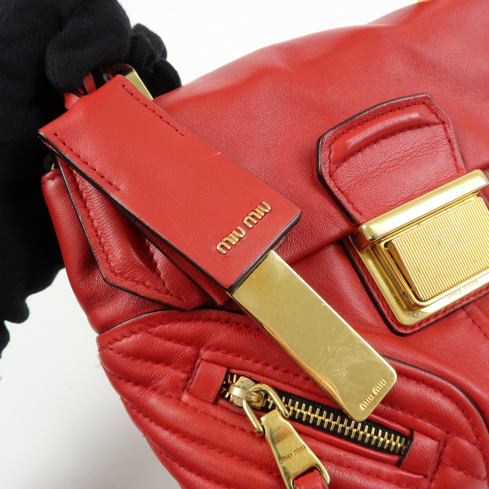 MIU MIU Leather 2Way Bag Hand Bag Shoulder Bag Crossbody Bag Red