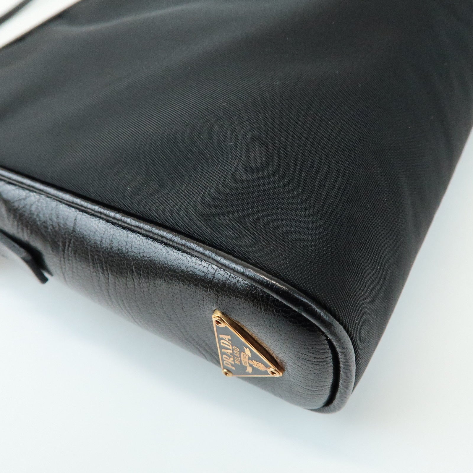 PRADA Triangle Logo Nylon Leather Shoulder Bag Black BN0218