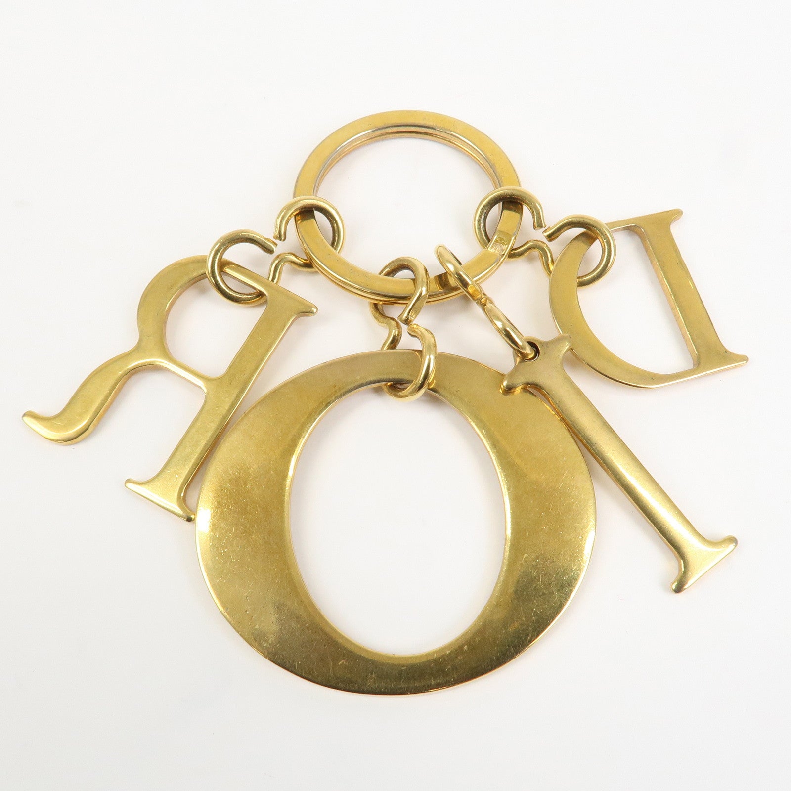 Christian Dior Logo Metal Bag Charm Key Chain Gold