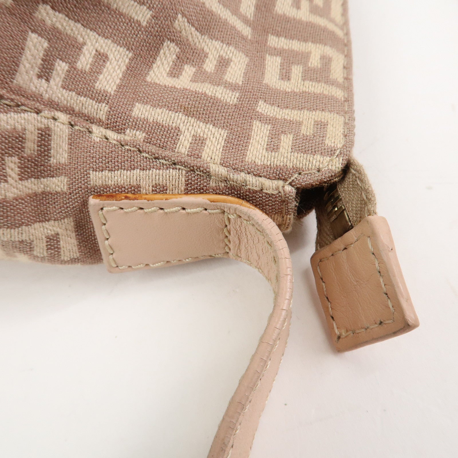 FENDI Zucchino Canvas Leather Shoulder Hand Bag Pink Beige 8BR444
