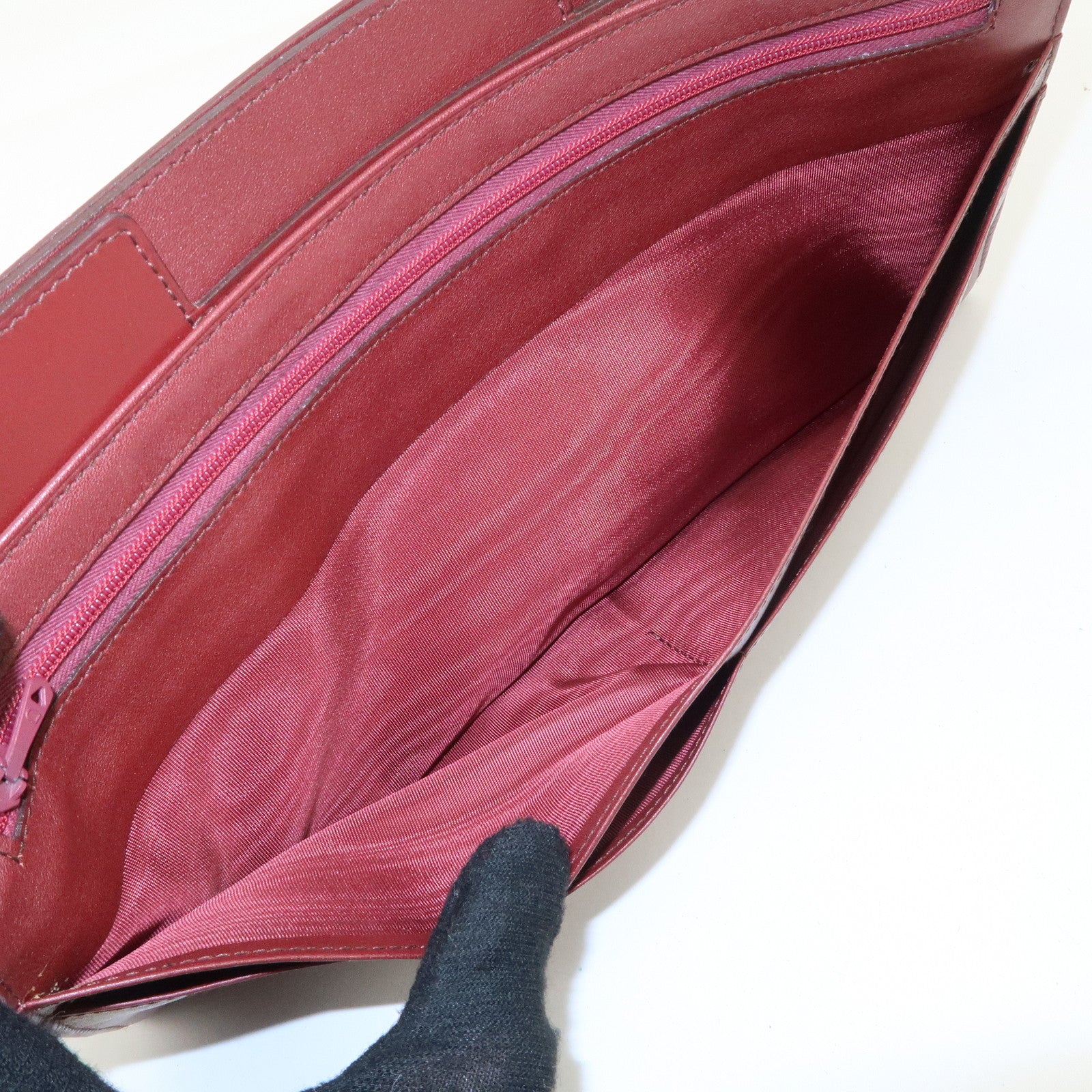 Cartier Must Line Leather Clutch Bag Bordeaux Gold Hardware Used