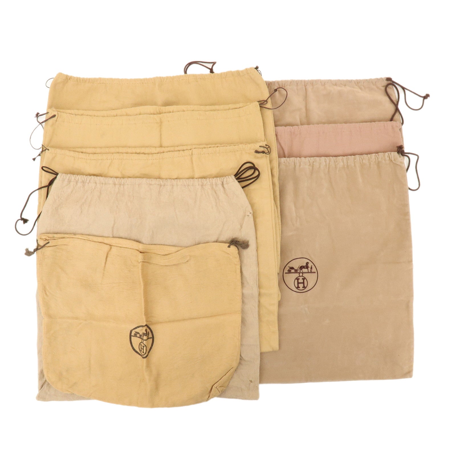 HERMES Set of 8 Drawstring Style Dust Bag Storage Bag Beige Brown