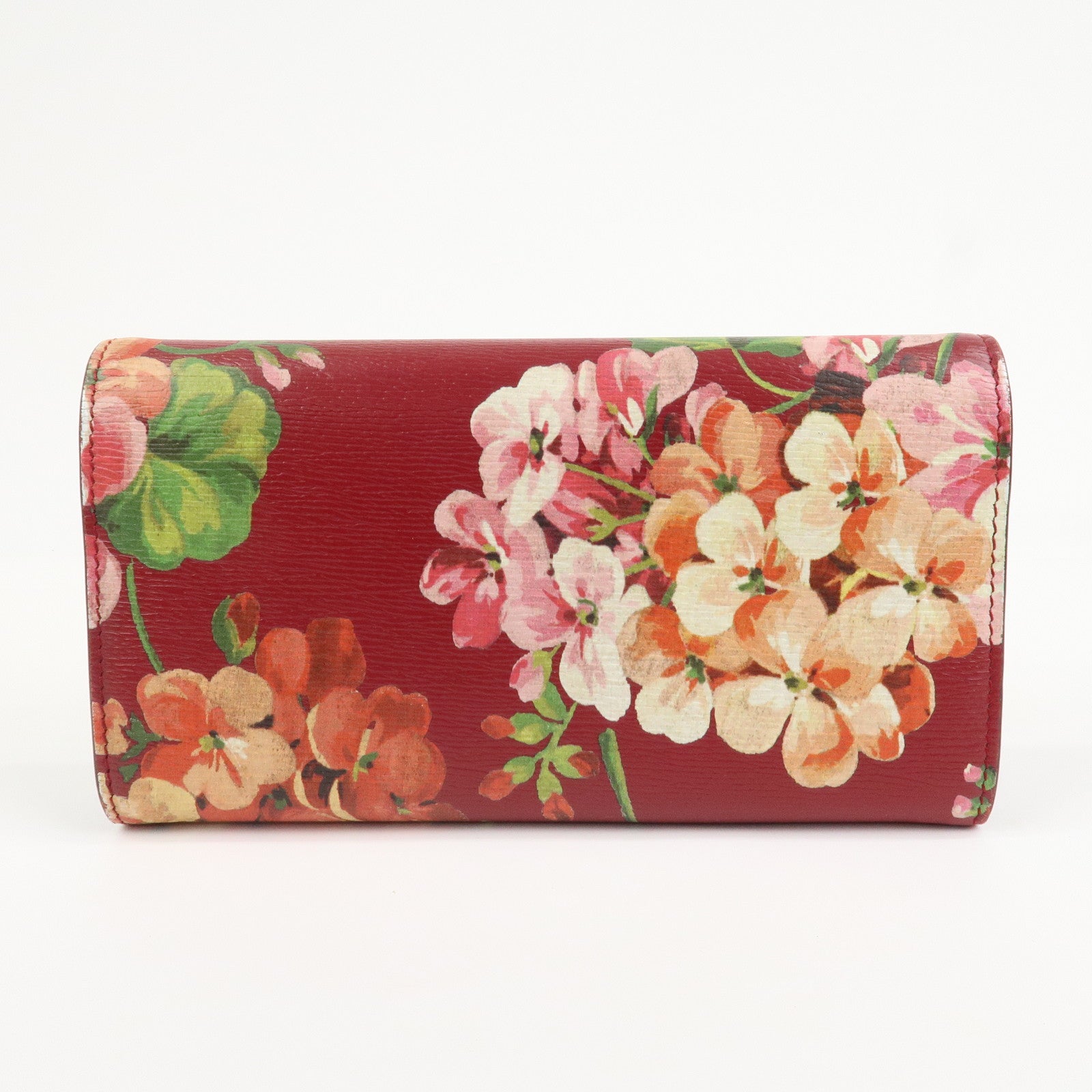 GUCCI Leather Long Wallet Flower Print Red 410100