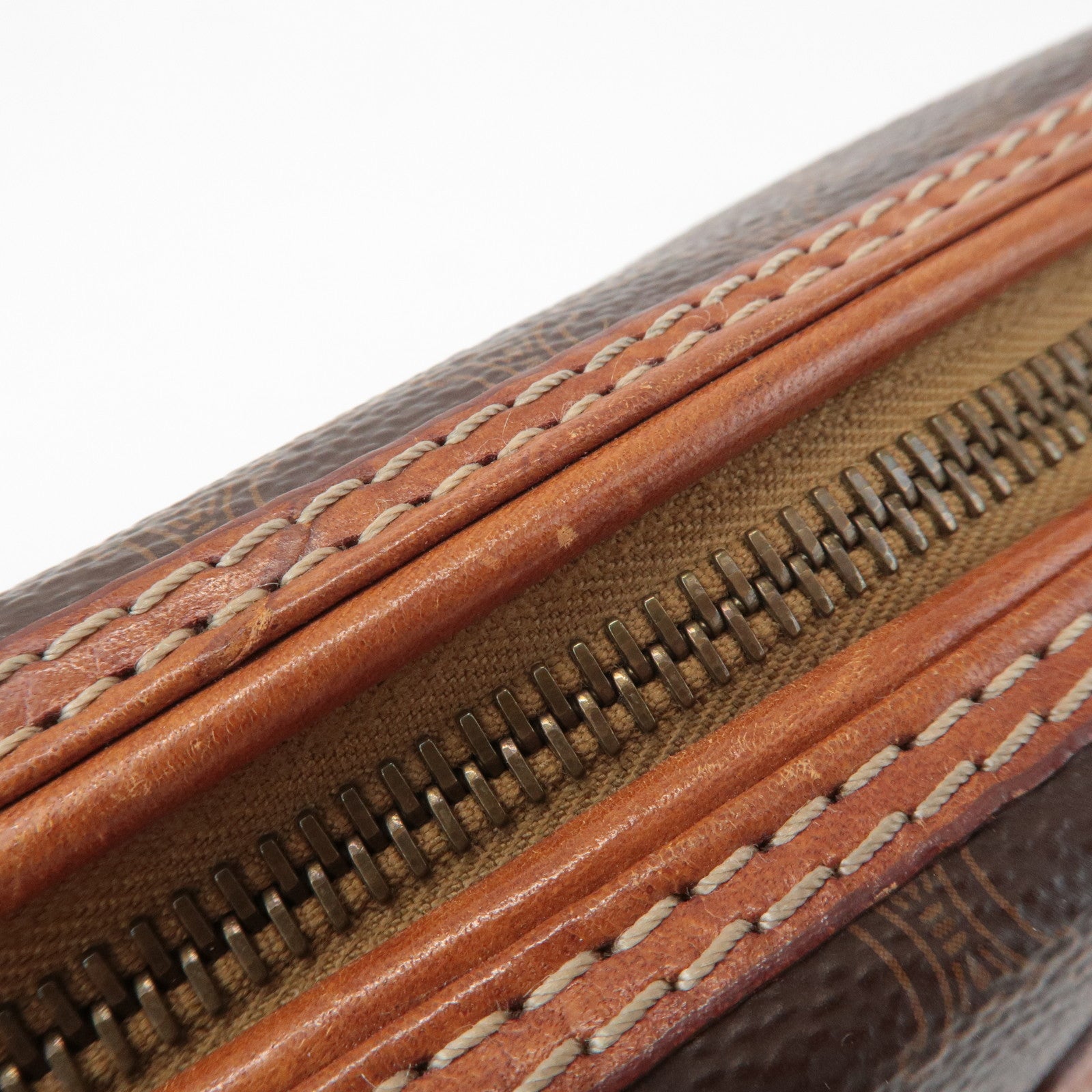 CELINE Macadam PVC Leather Canvas Pouch Brown Gold Hardware