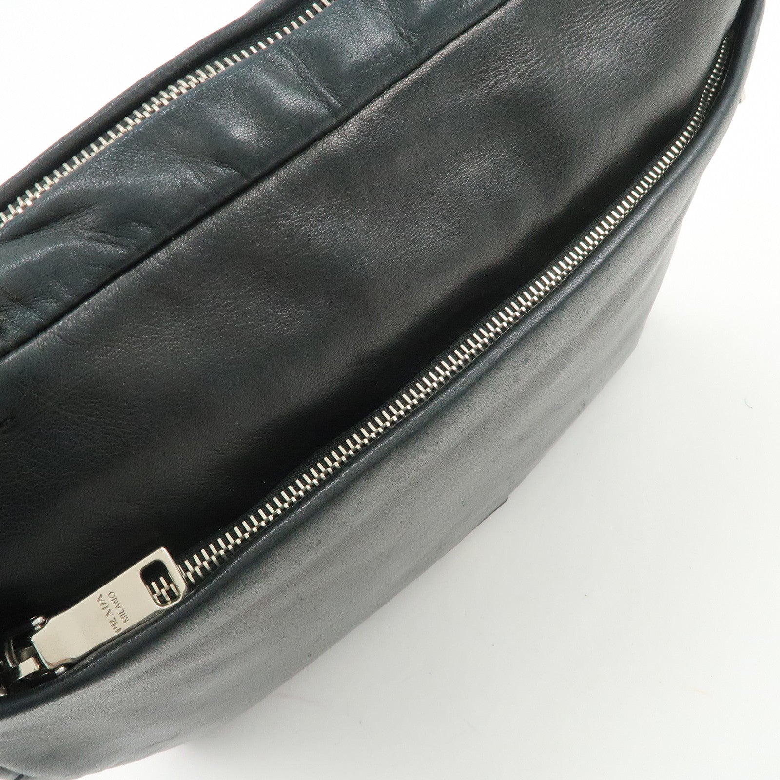 PRADA Triangle Logo Lamb Skin Canvas Shoulder Crossbody Bag Black