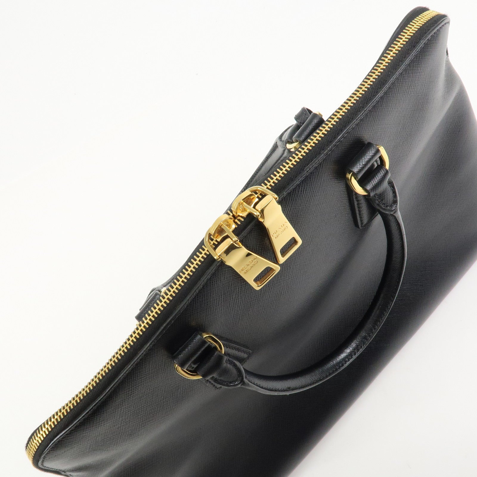 PRADA Logo Saffiano Leather Hand Bag Tote Bag Black BL0812