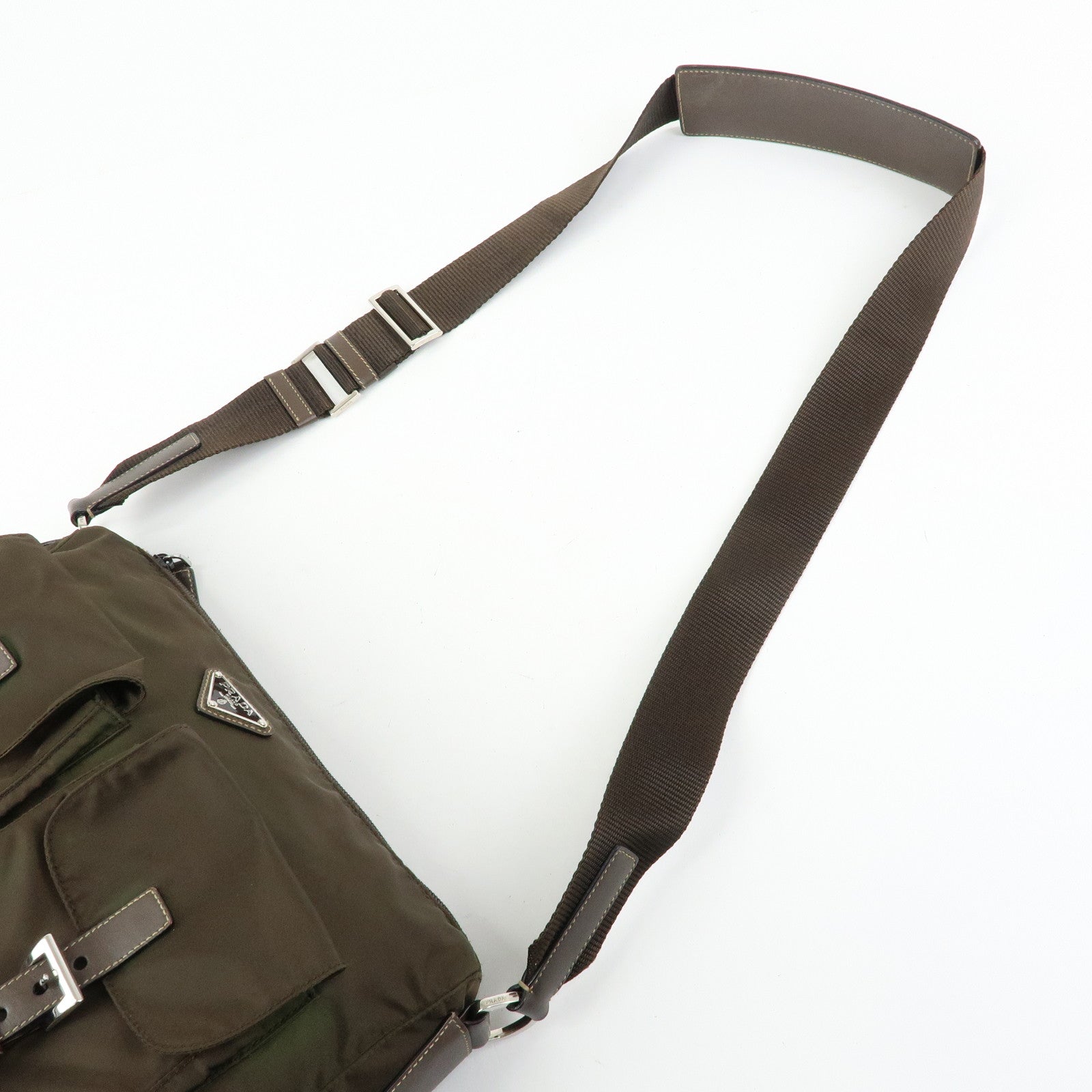 PRADA Tessuto Triangle Logo Shoulder Bag Crossbody Bag TST Khaki