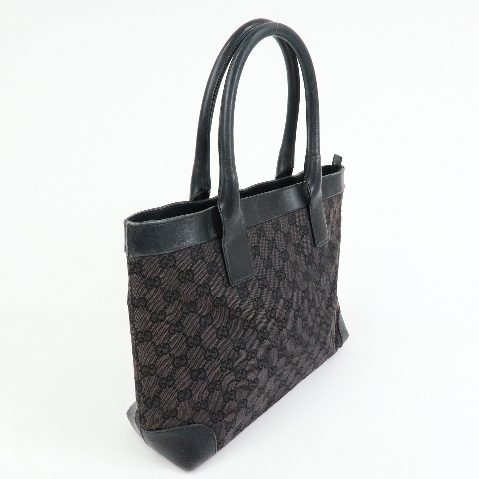 GUCCI GG Canvas Leather Tote Bag Hand Bag Black 002・1119・1705