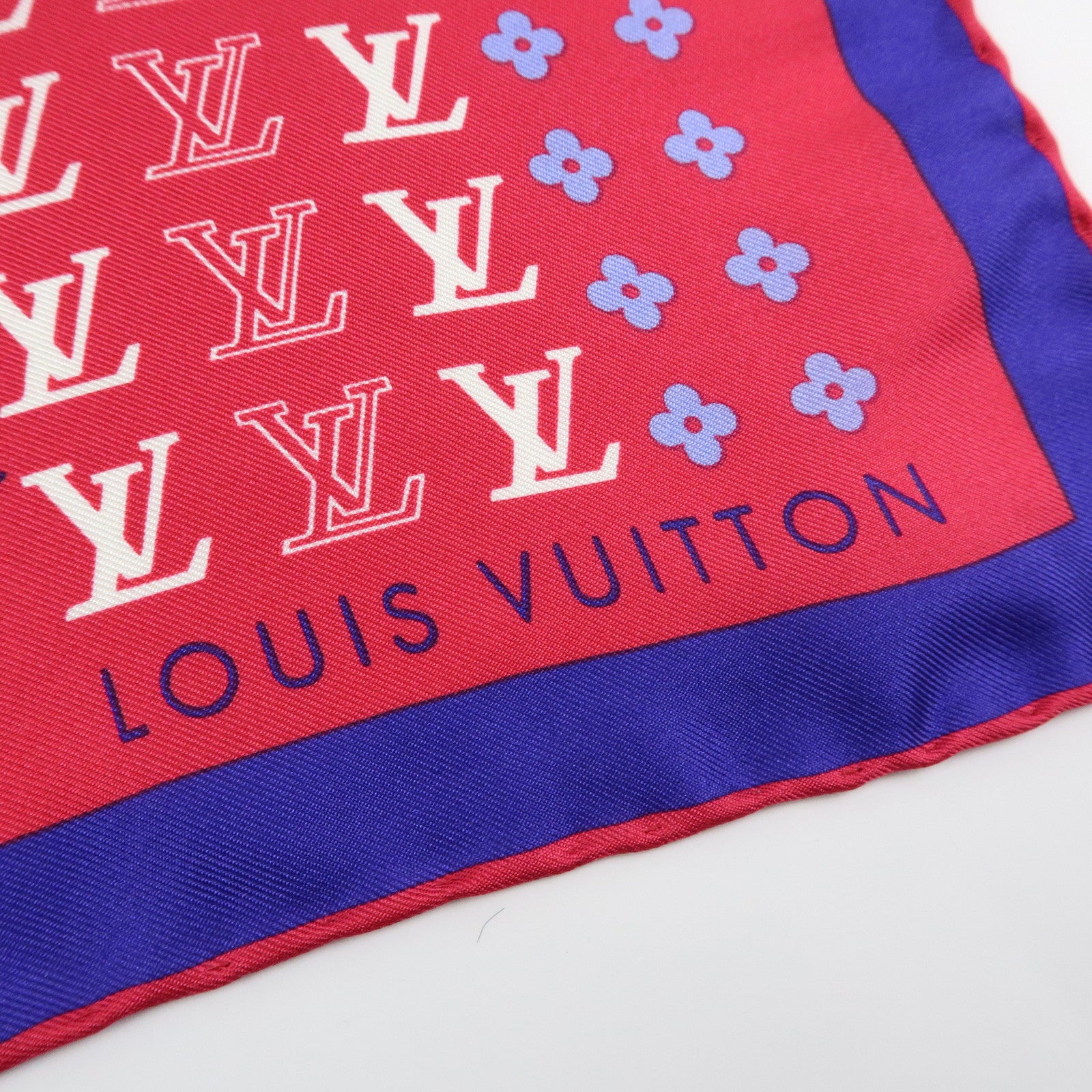 Louis Vuitton Monogram Silk 100% Scarf Geometric Pattern Pink Blue