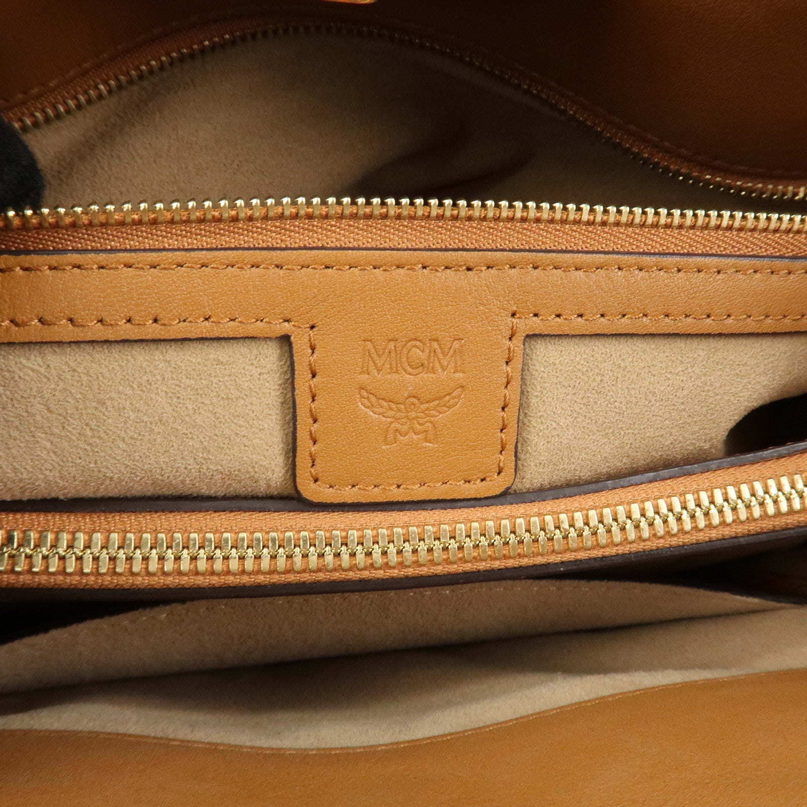 MCM Visetos PVC Leather 2Way Bag Hand Shoulder Bag Studs Cognac