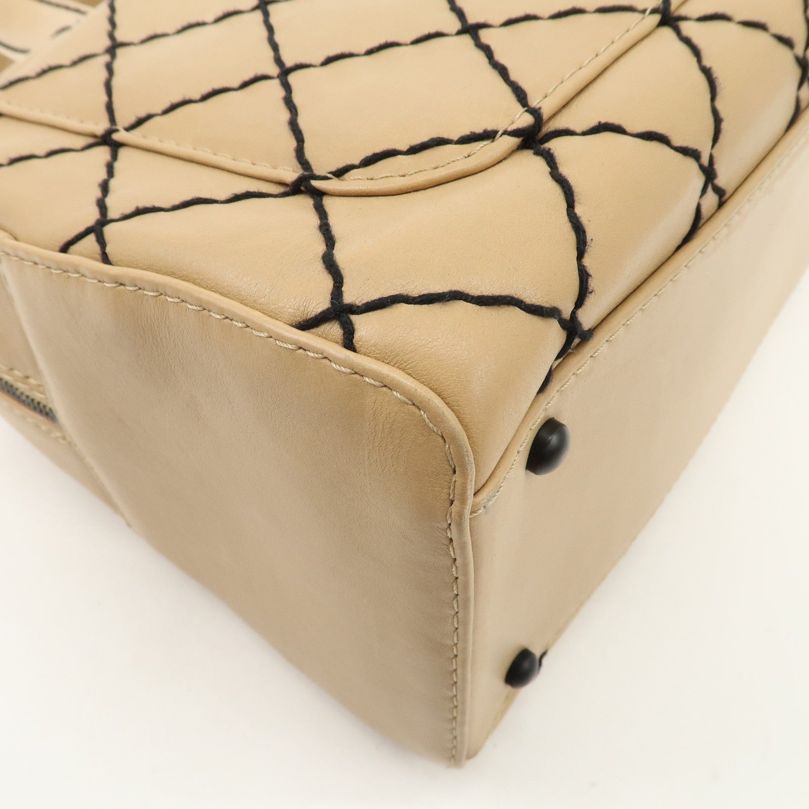 CHANEL Wild Stitch Calf Skin Coco Mark Hand Bag Beige A14692 Used