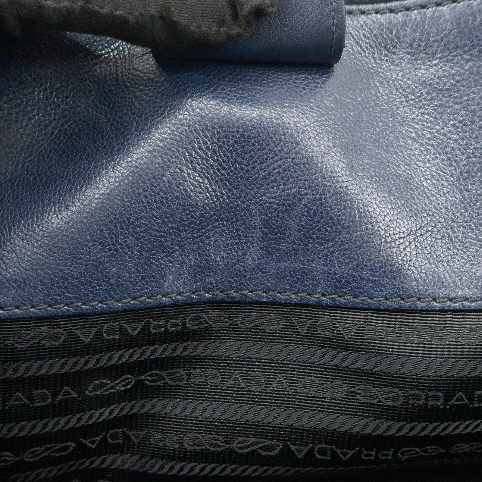 PRADA Triangle Logo Leather 2Way Bag Tote Bag Hand Bag Navy B2625M