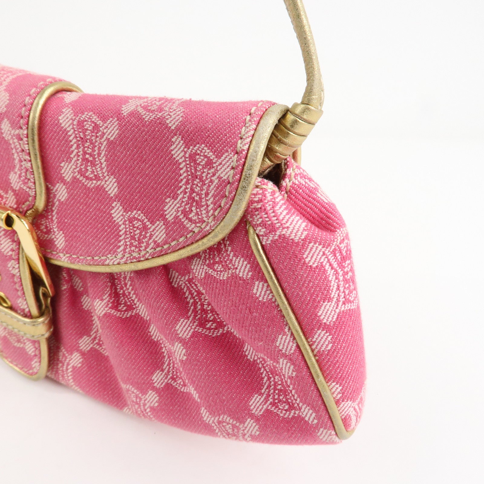 CELINE Triomphe Leather Canvas Shoulder Bag Hand Bag Pink Gold