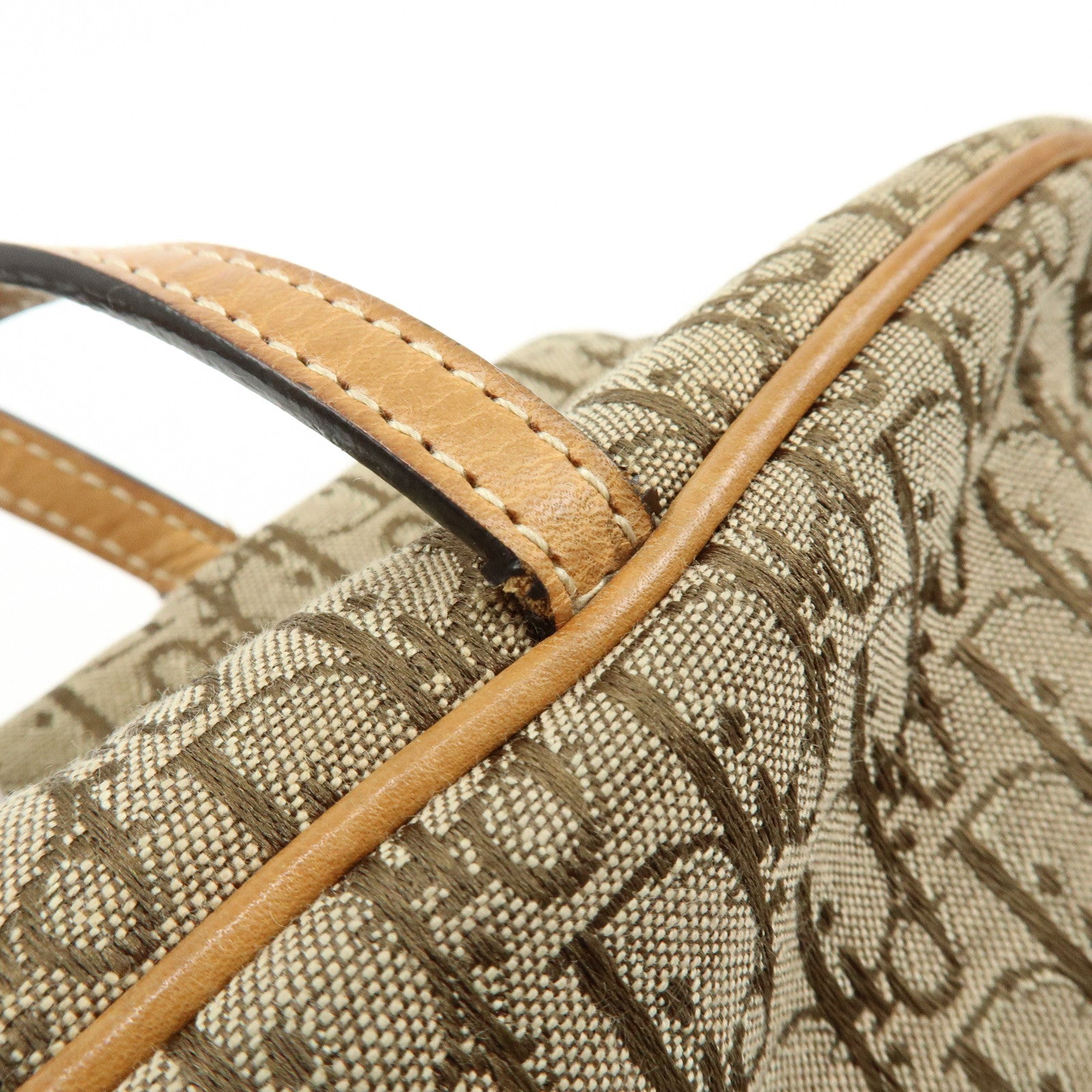 Christian Dior Trotter Canvas Leather Hand Bag Cosmetic Bag Brown