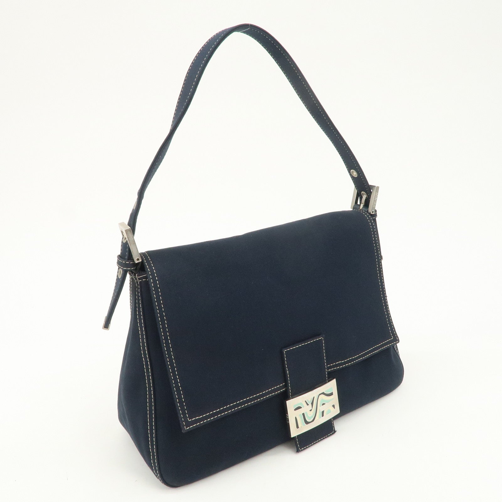 FENDI Mamma Baguette Canvas Shoulder Bag Dark Navy 26325