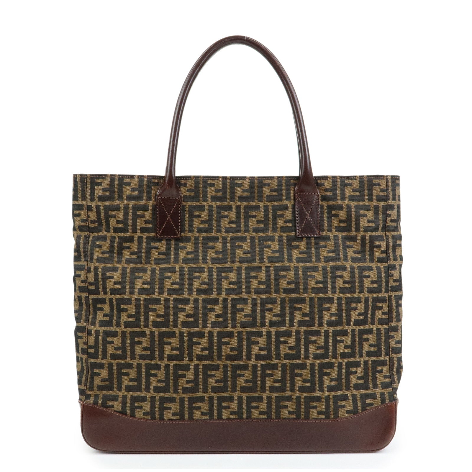 FENDI Zucca Canvas Leather Tote Bag Shoulder Bag Brown 16329